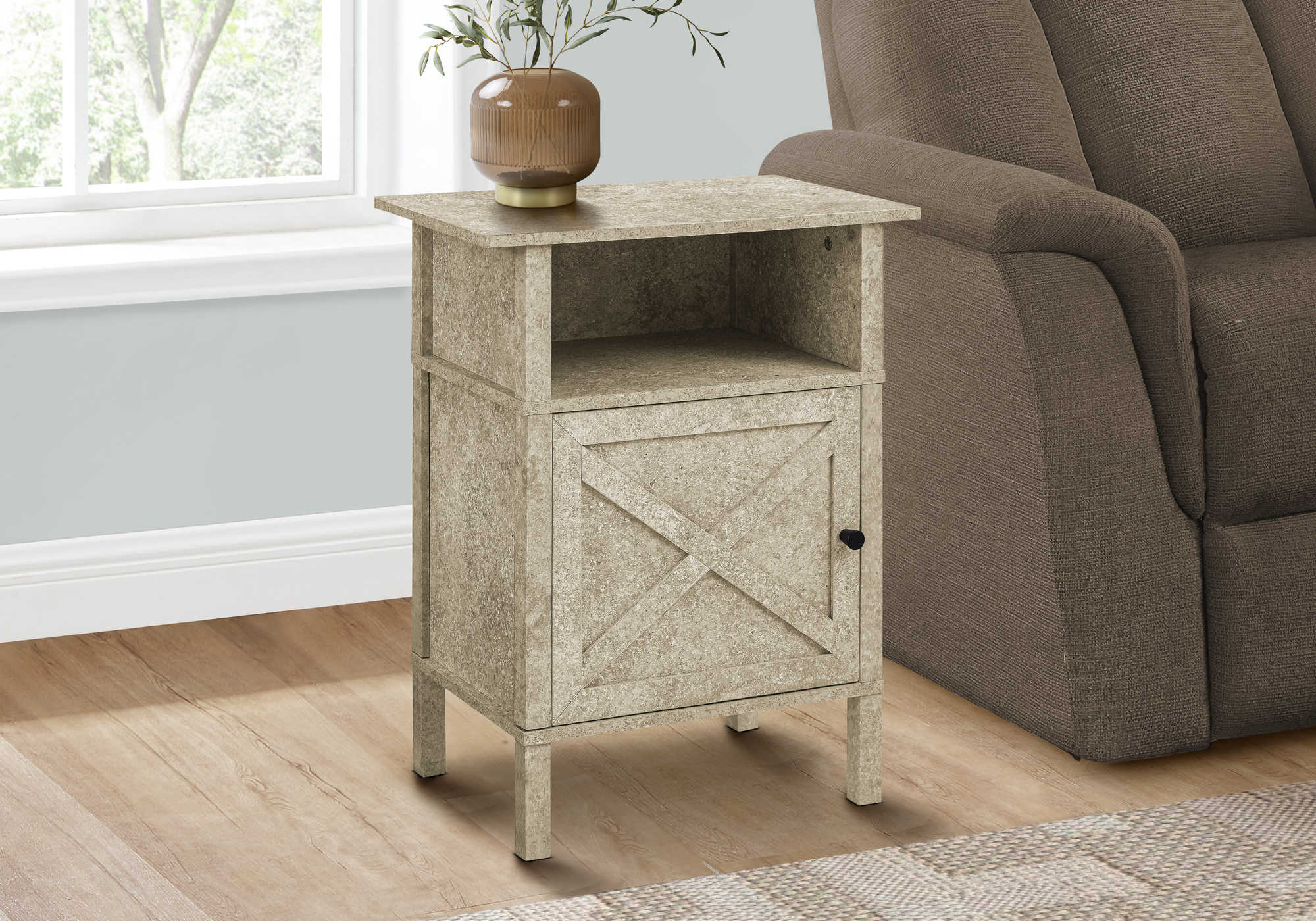 TABLE D'APPOINT - 24"H / PIERRE CREME / METAL NOIR – I 3813