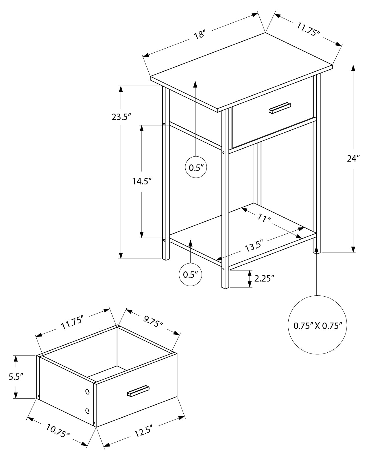 TABLE D'APPOINT - 24"H / CHENE FONCE / METAL NOIR – I 3816