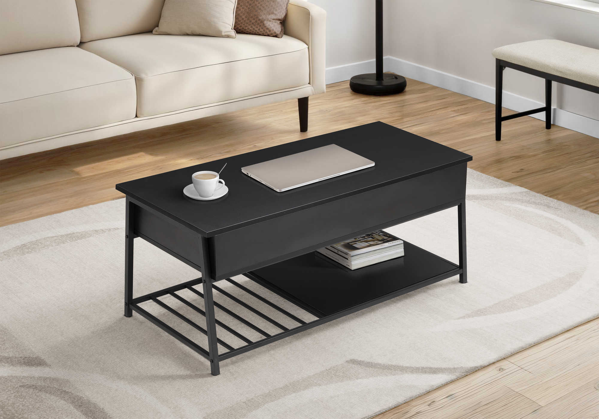 TABLE DE SALON - 42"L / DESSUS MONTANT NOIR / METAL NOIR – I 3820