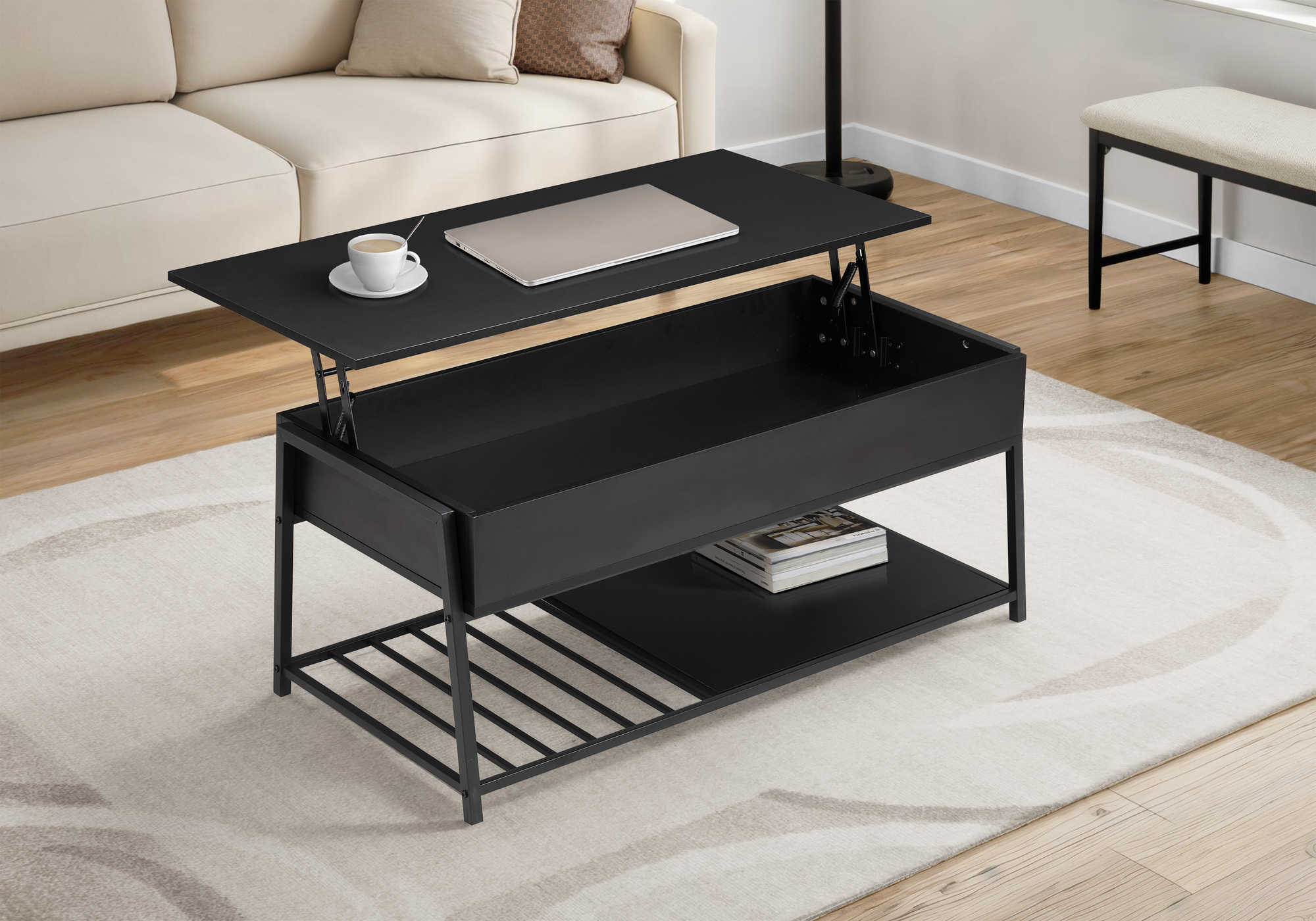 TABLE DE SALON - 42"L / DESSUS MONTANT NOIR / METAL NOIR – I 3820