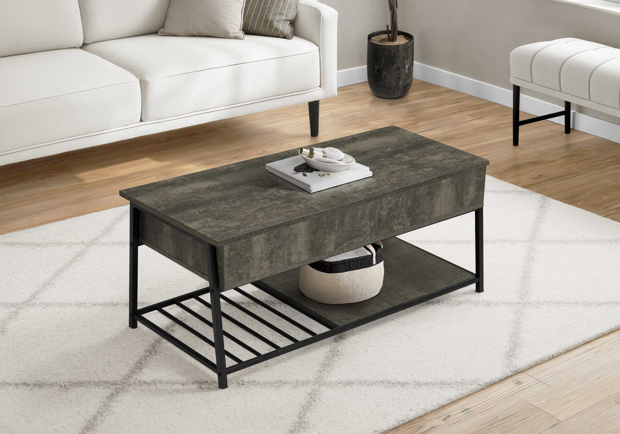 TABLE DE SALON - 42"L / DESSUS MONTANT BRONZE / METAL NOIR – I 3821