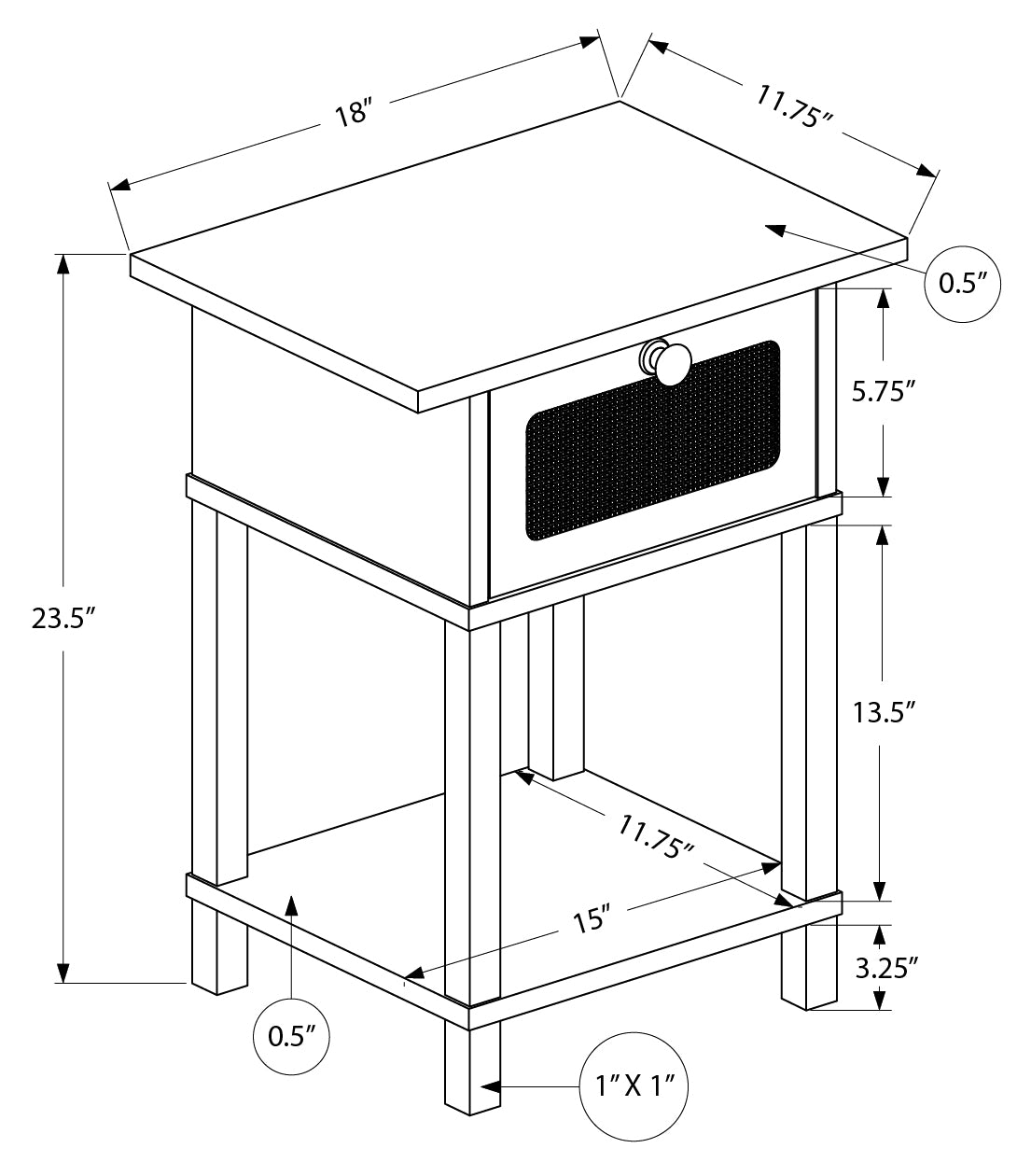 TABLE D'APPOINT - 24"H / NATUREL / TIROIR NATUREL – I 3842