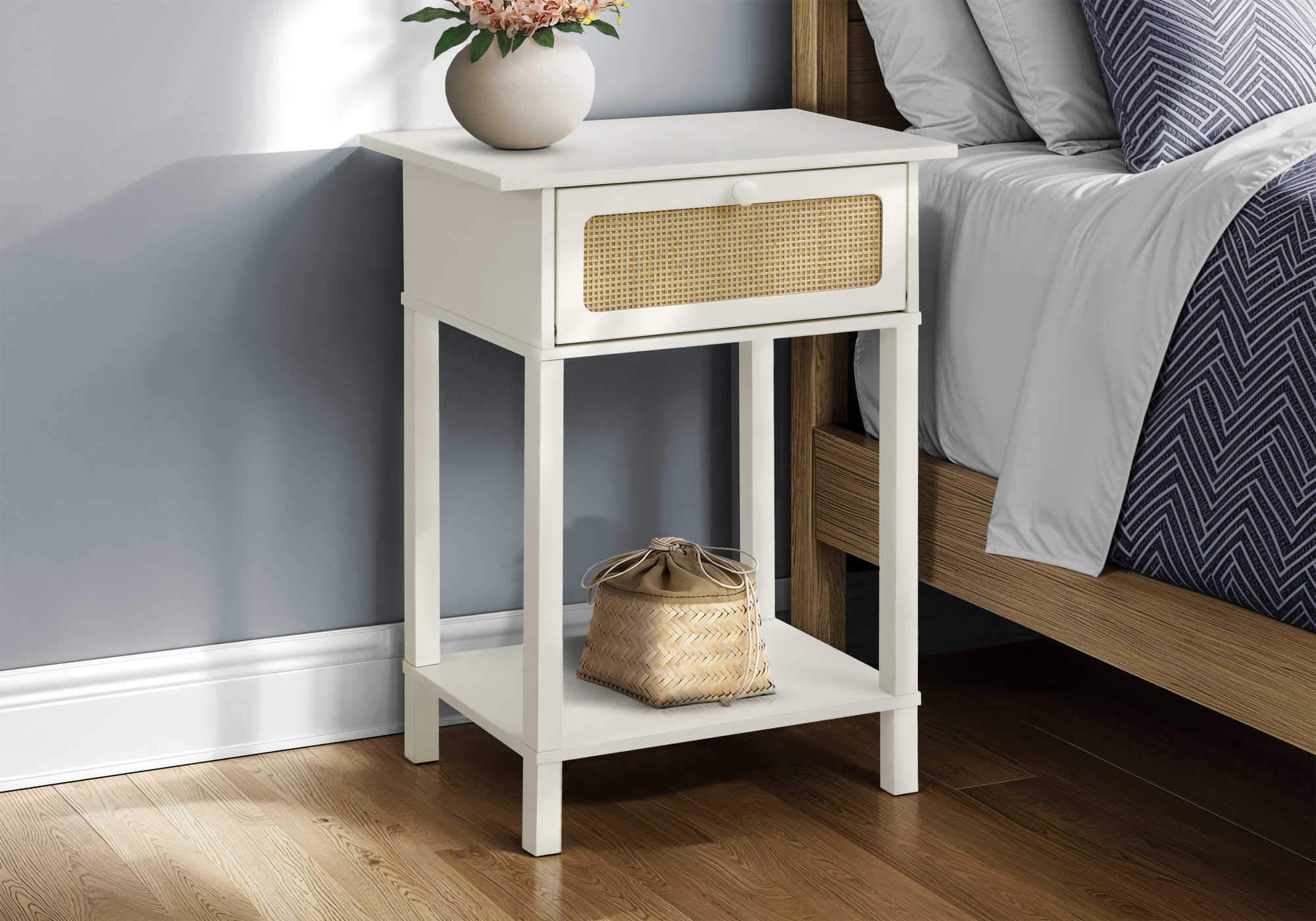 TABLE D'APPOINT - 24"H / BLANC / TIROIR NATUREL – I 3843
