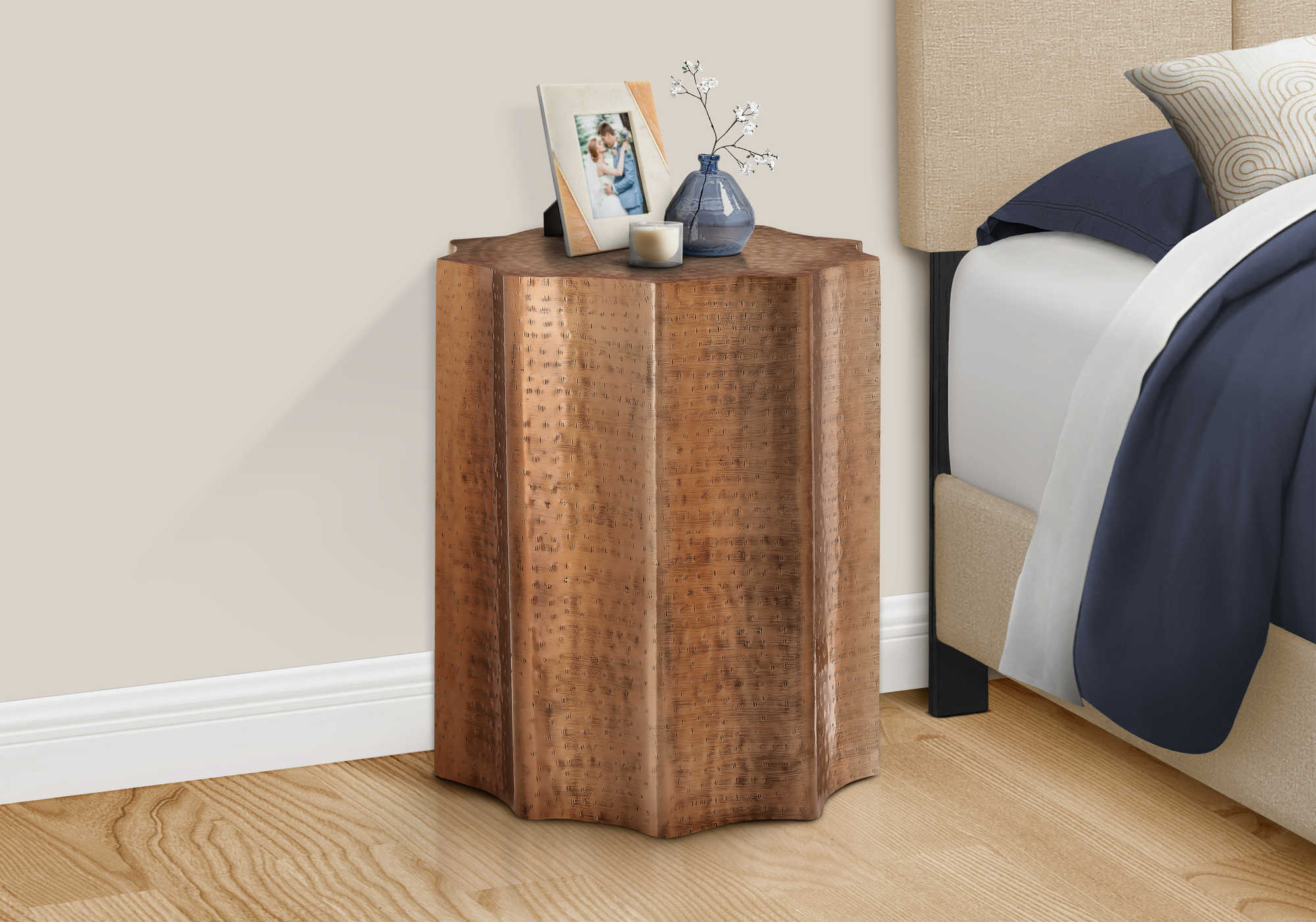 Image of nightstand - 22"h / antique copper iron metal end table i 3901.