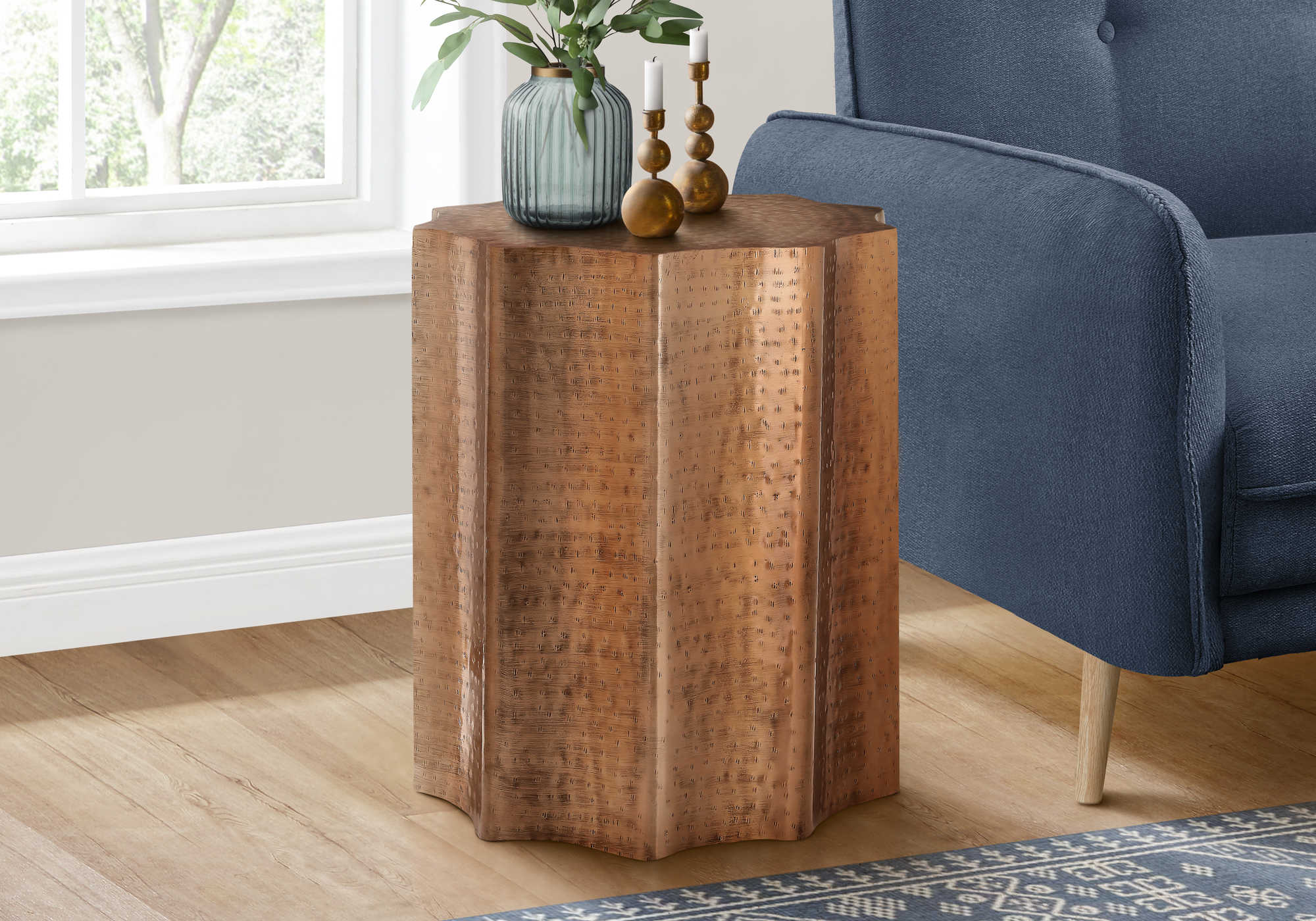 TABLE DE CHEVET - 22"H / TABLE DE BOUT DRUM METAL CUIVRE – I 3901.