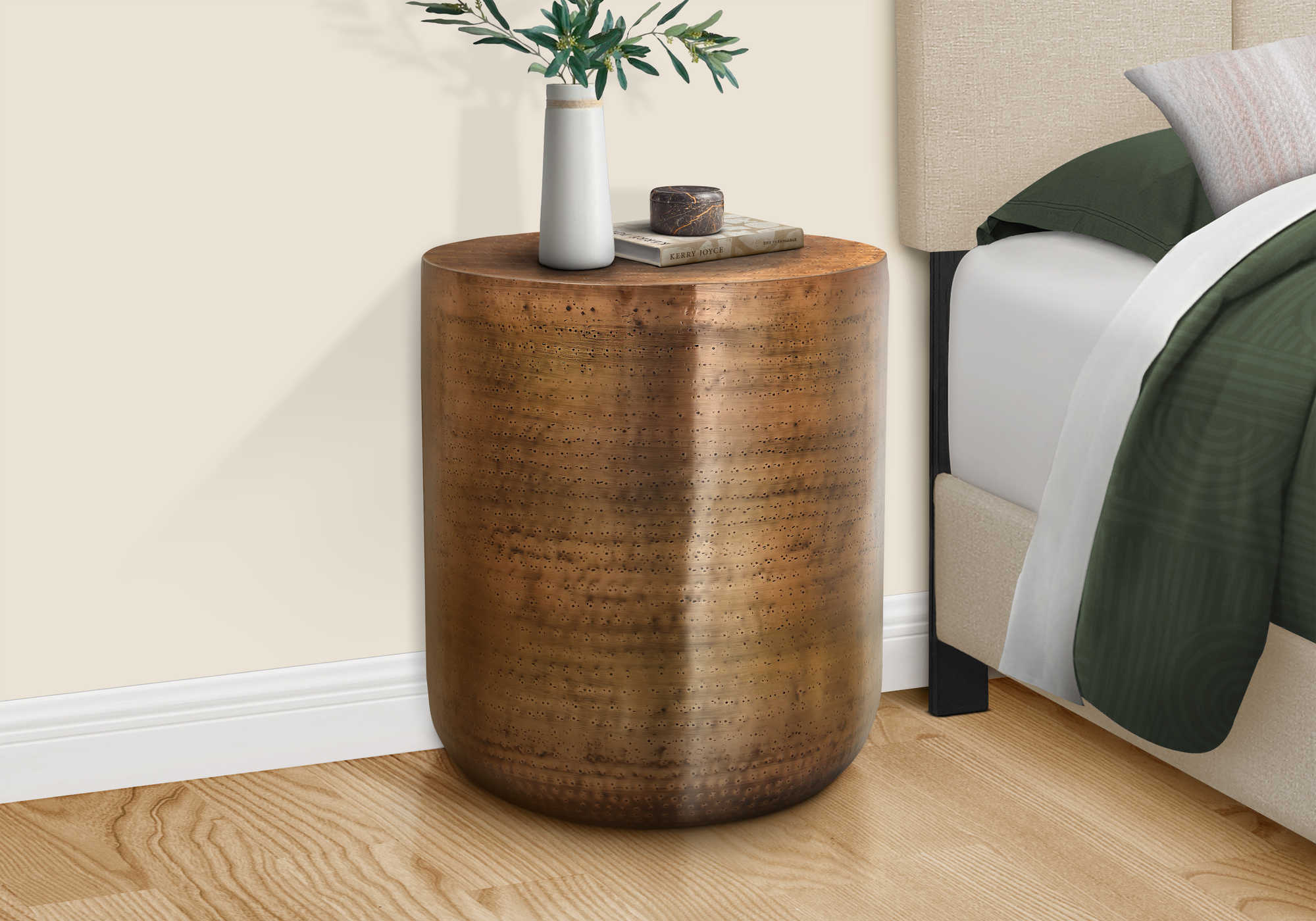 Image of nightstand - 22"h / antique copper iron metal drum end i 3905.