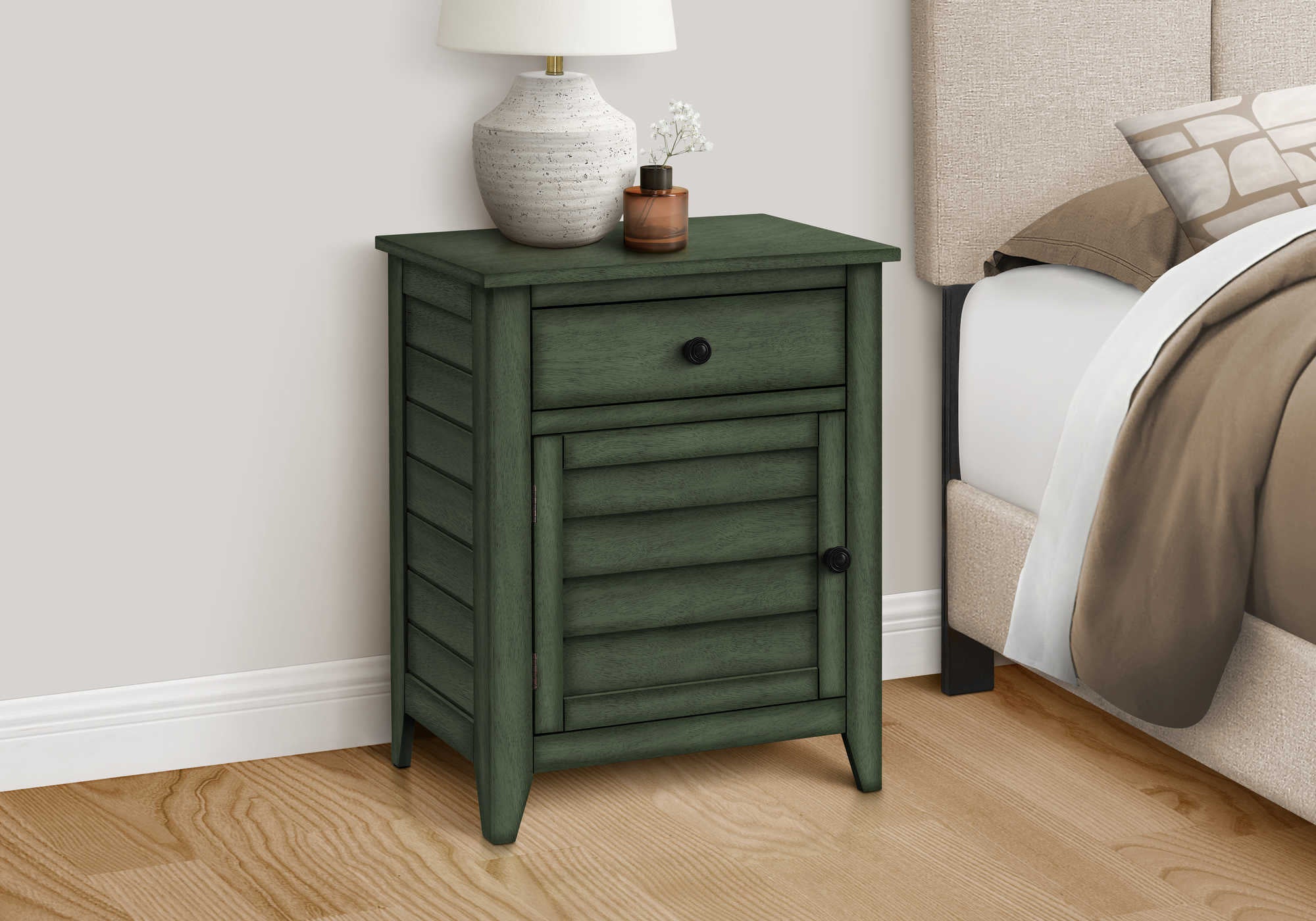 TABLE D'APPOINT - 25"H / TABLE DE BOUT BOIS PLAQUE VERT – I 3948