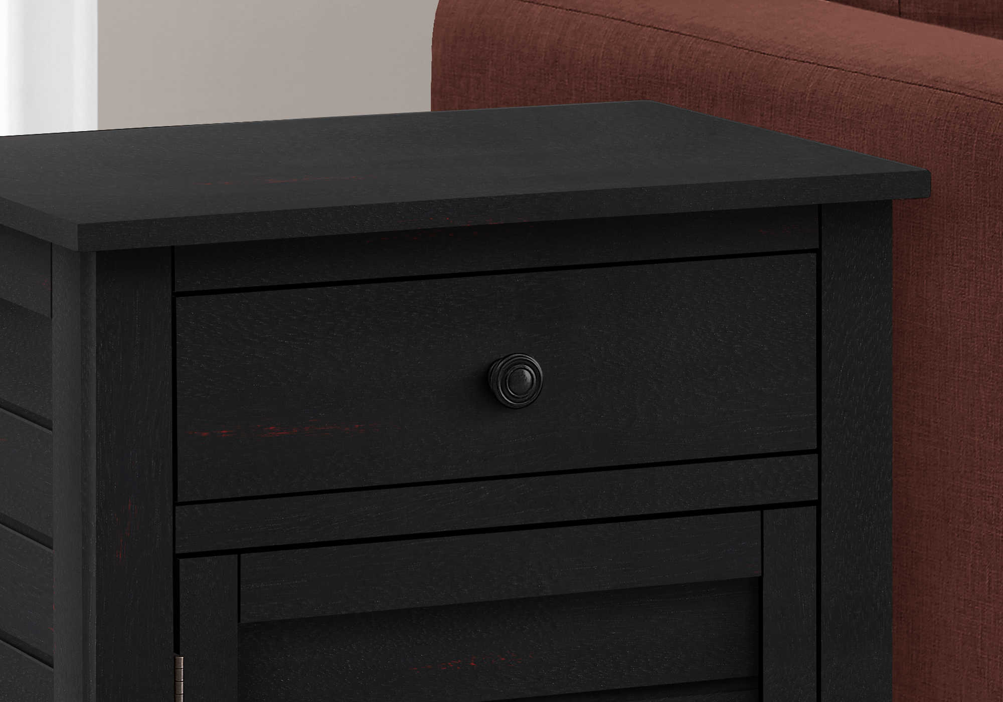 TABLE DE CHEVET - 25"H / TABLE DE BOUT BOIS PLAQUE NOIR – I 3951.