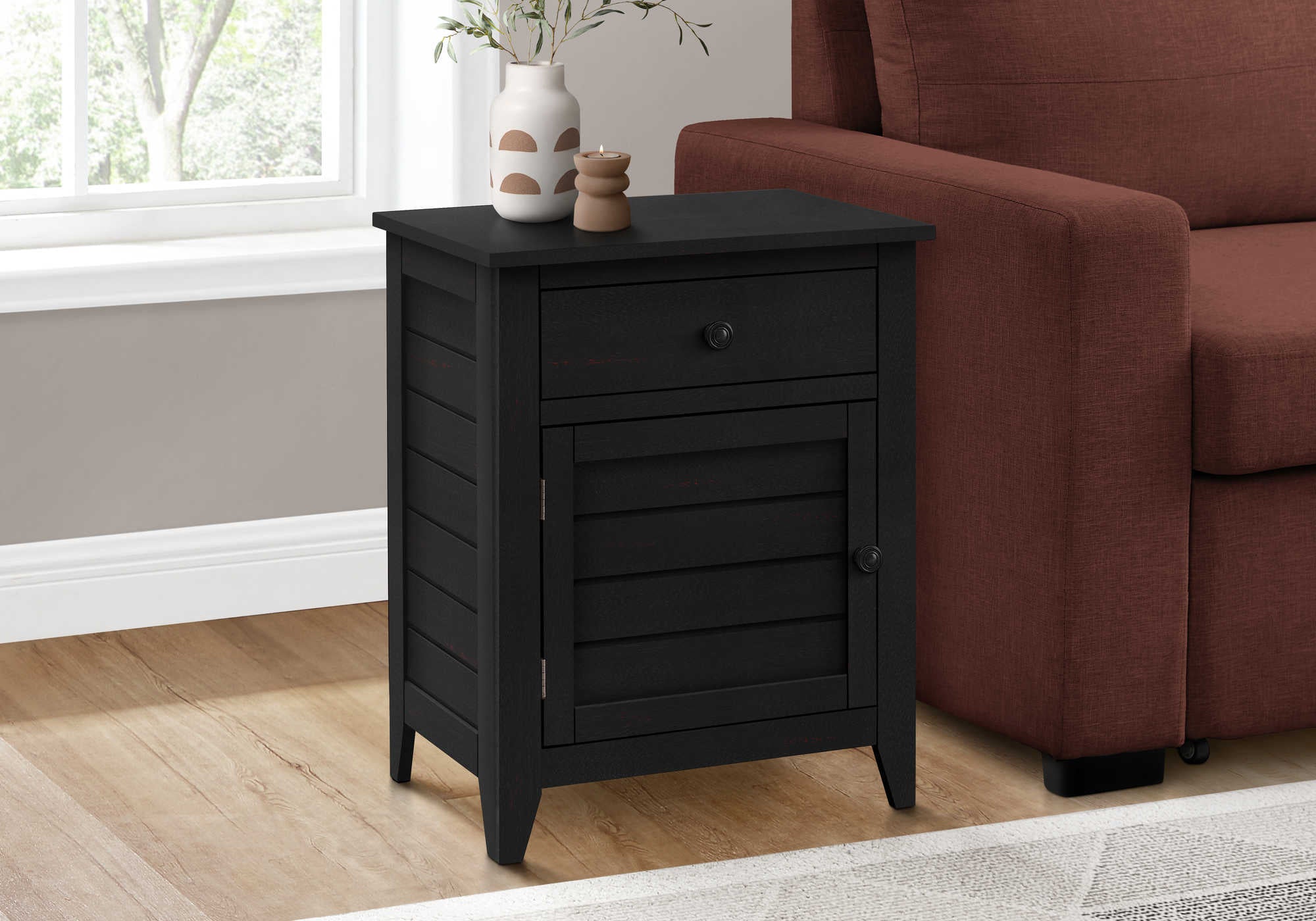 TABLE DE CHEVET - 25"H / TABLE DE BOUT BOIS PLAQUE NOIR – I 3951.