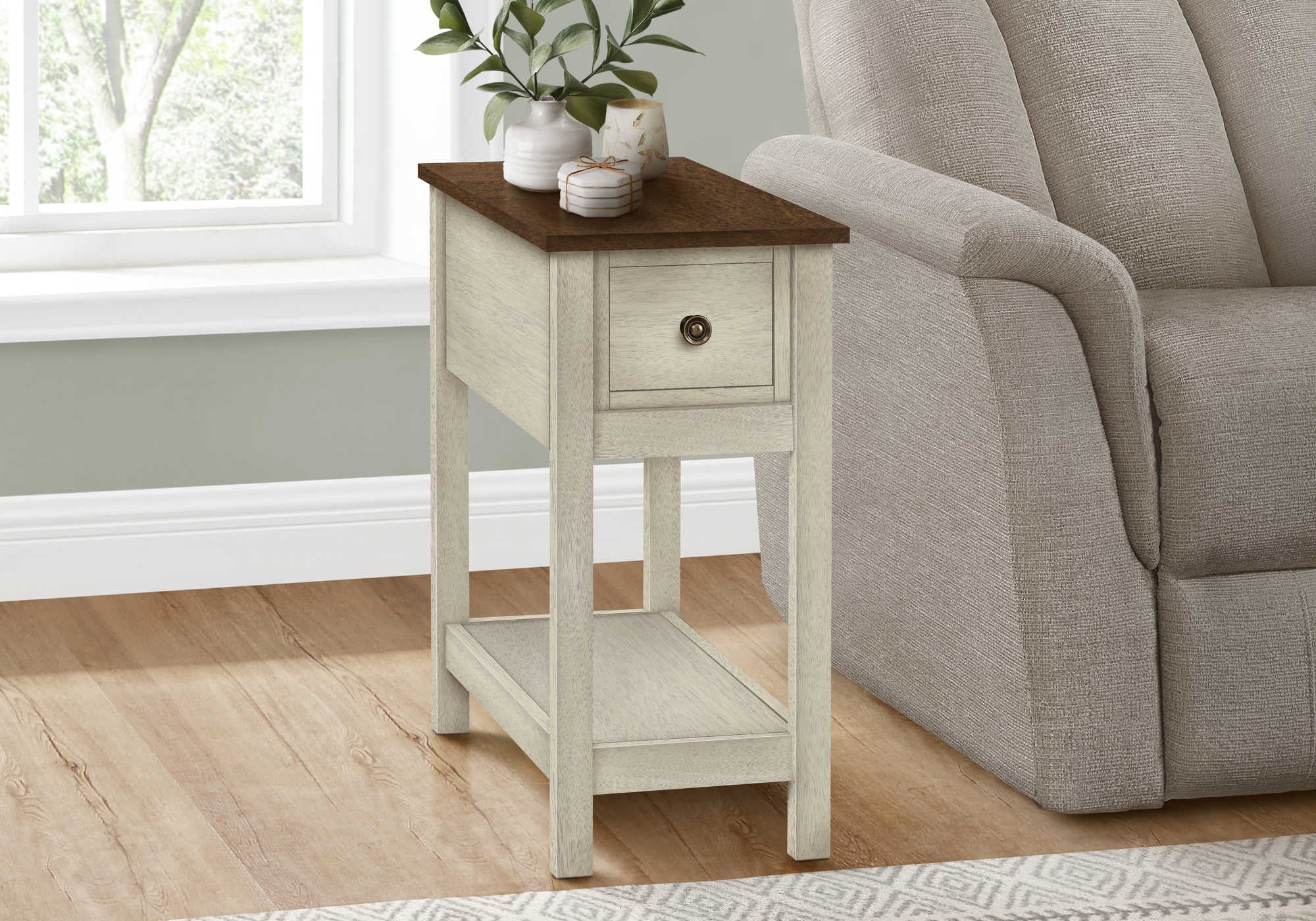 Image of accent table - 24"h / antique white / espresso veneer   i 3962.