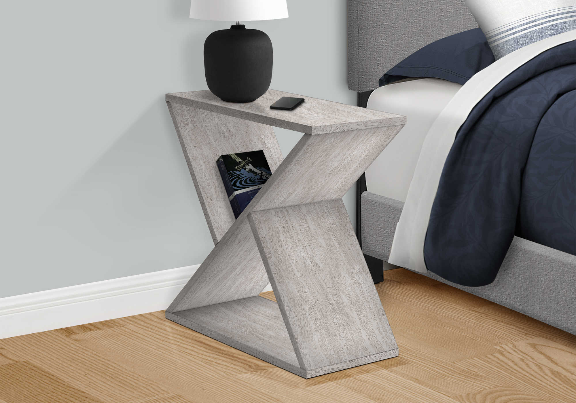 TABLE DE CHEVET - 24"H / BOIS PLAQUE GRIS – I 3980.