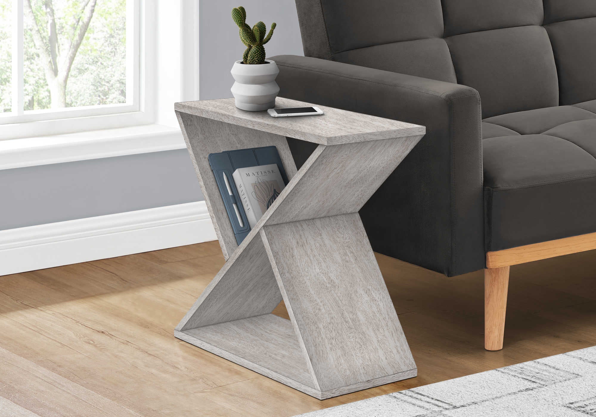 TABLE DE CHEVET - 24"H / BOIS PLAQUE GRIS – I 3980.