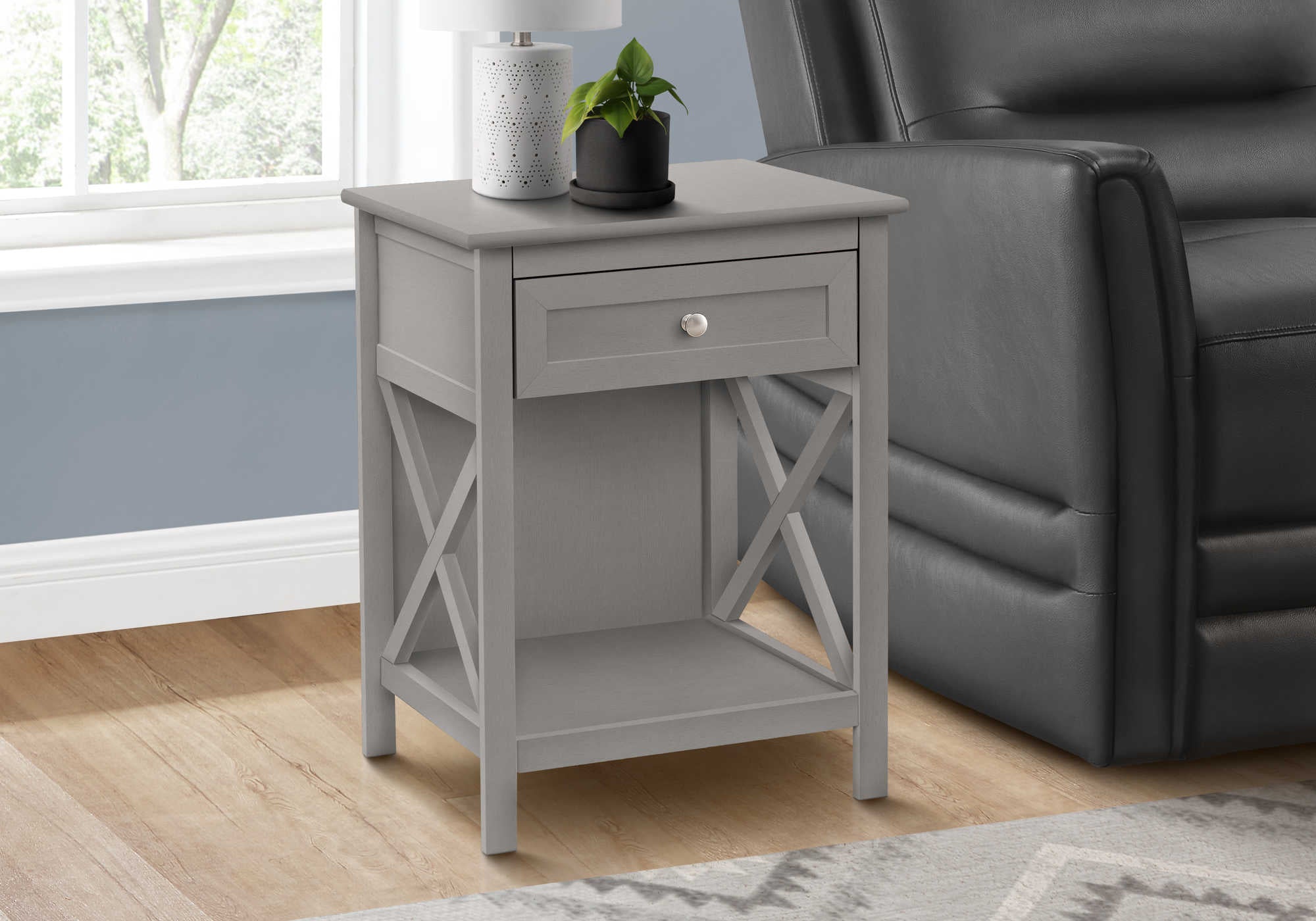 Image of accent table - 25"h / antique grey veneer end table  i 3985.