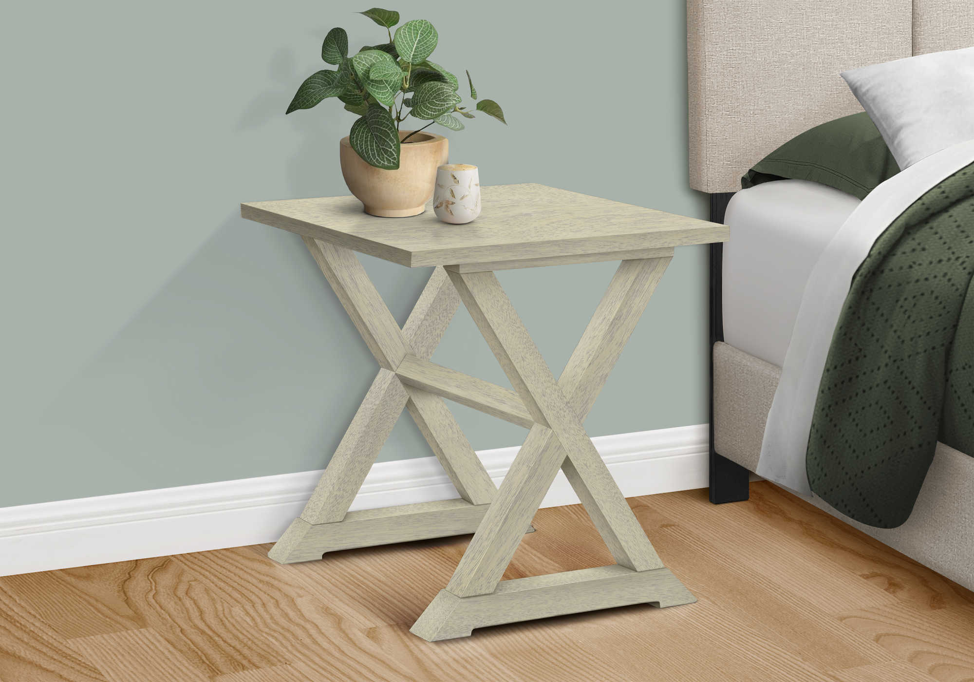 TABLE D'APPOINT - 24"H/ BOIS PLAQUE BLANC ANTIQUE – I 3989