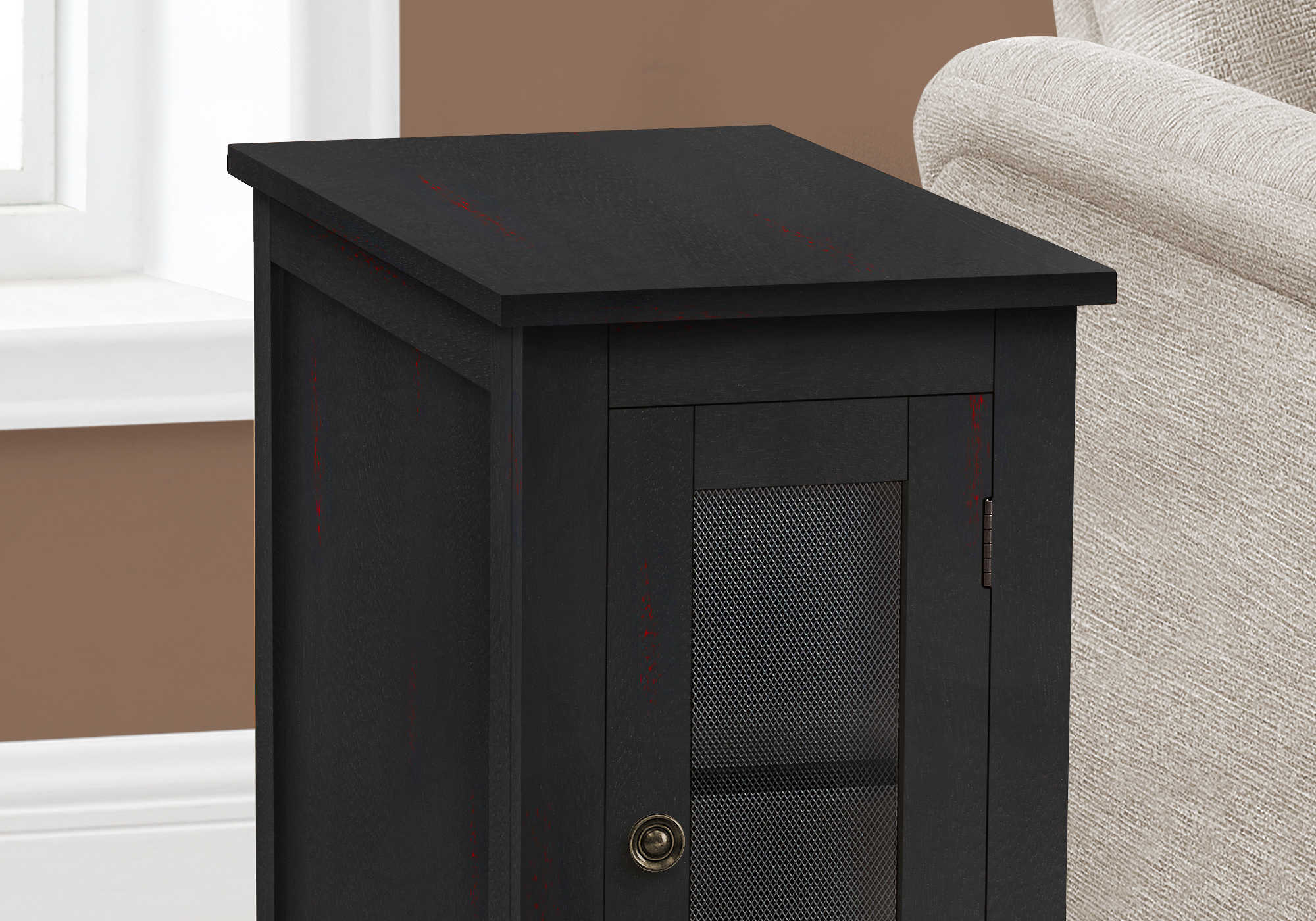 TABLE D'APPOINT - 24"H / TABLE DE BOUT BOIS PLAQUE NOIR – I 3995