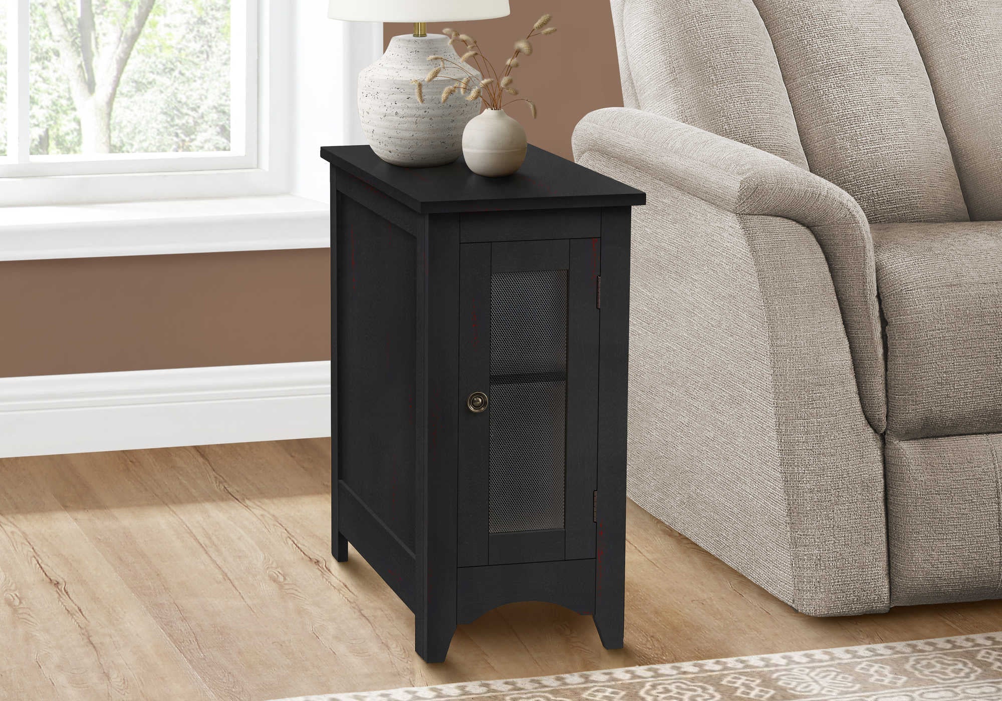 TABLE D'APPOINT - 24"H / TABLE DE BOUT BOIS PLAQUE NOIR – I 3995