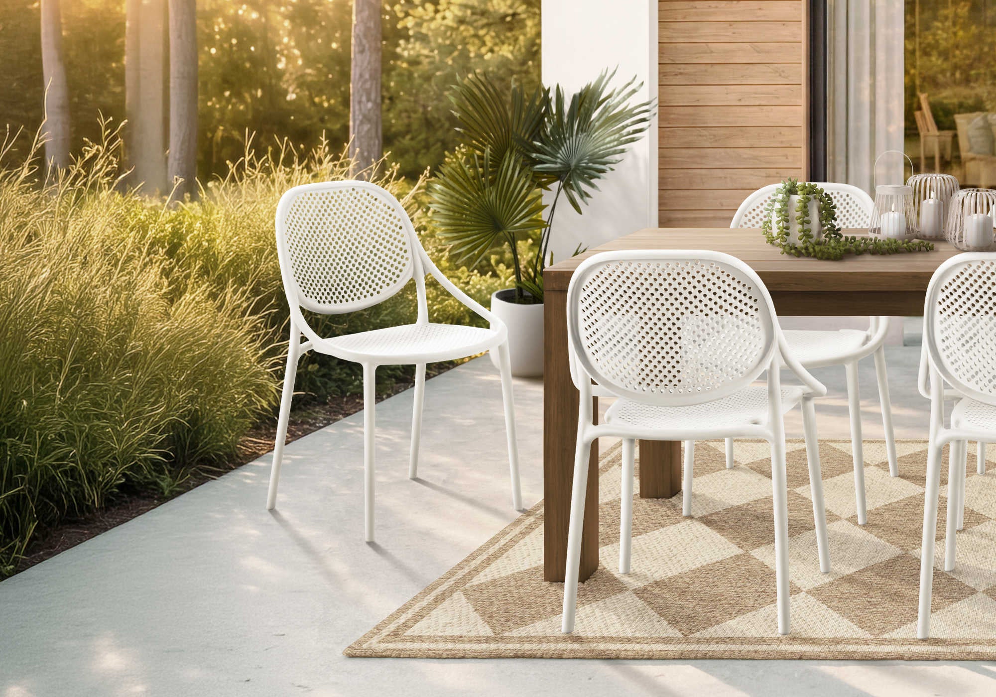 CHAISE D’EXTERIEUR - FAUTEUIL EMPILABLE BLANC / 4PCS – I 4015