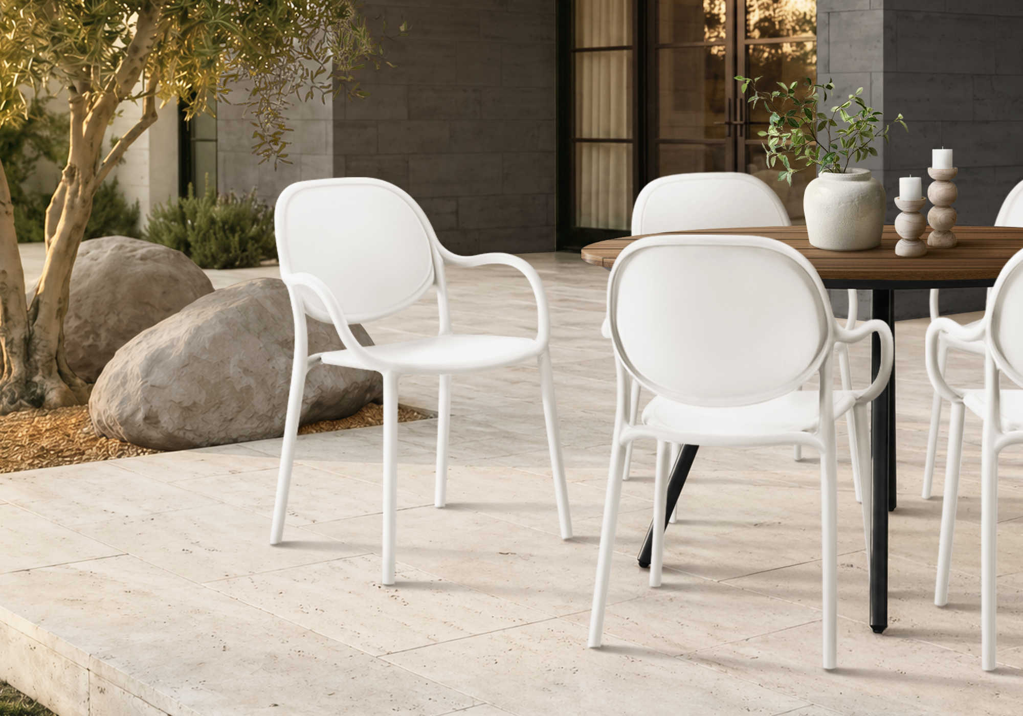 CHAISE D’EXTERIEUR - FAUTEUIL EMPILABLE BLANC / 4PCS – I 4020