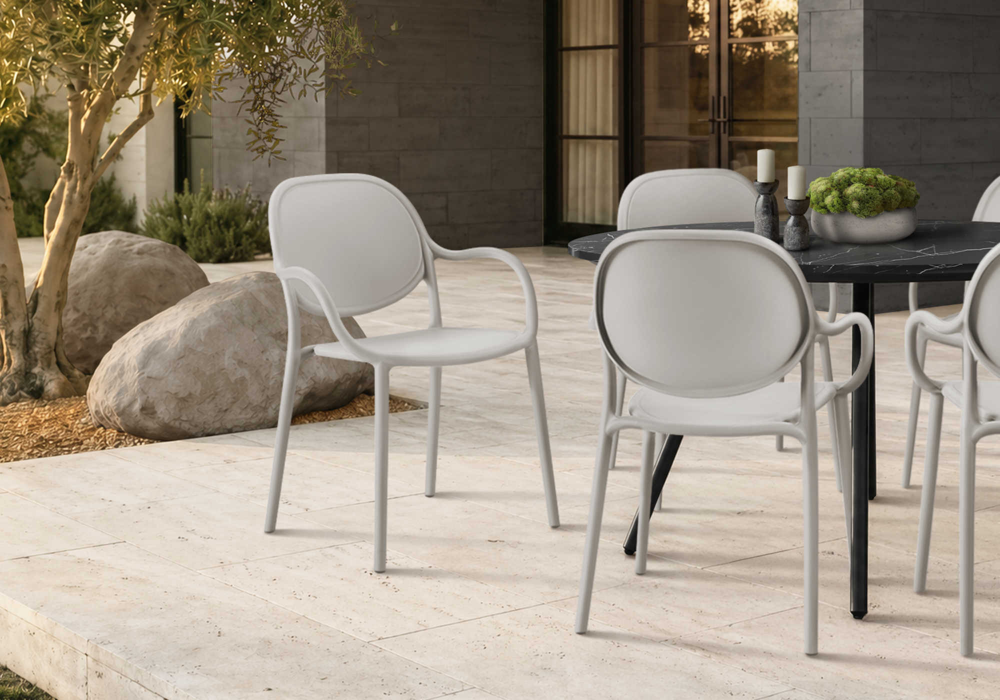 CHAISE D’EXTERIEUR - FAUTEUIL EMPILABLE GRIS / 4PCS – I 4021