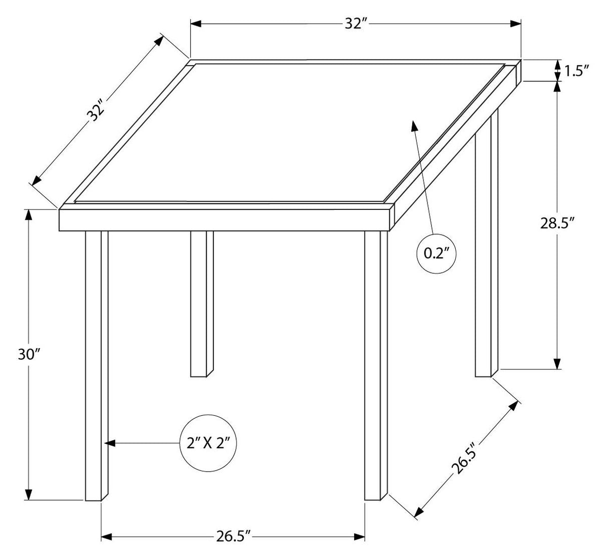TABLE D’EXTERIEUR - 32" X 32" METAL GRIS AVEC VERRE TREMPE – I 4051