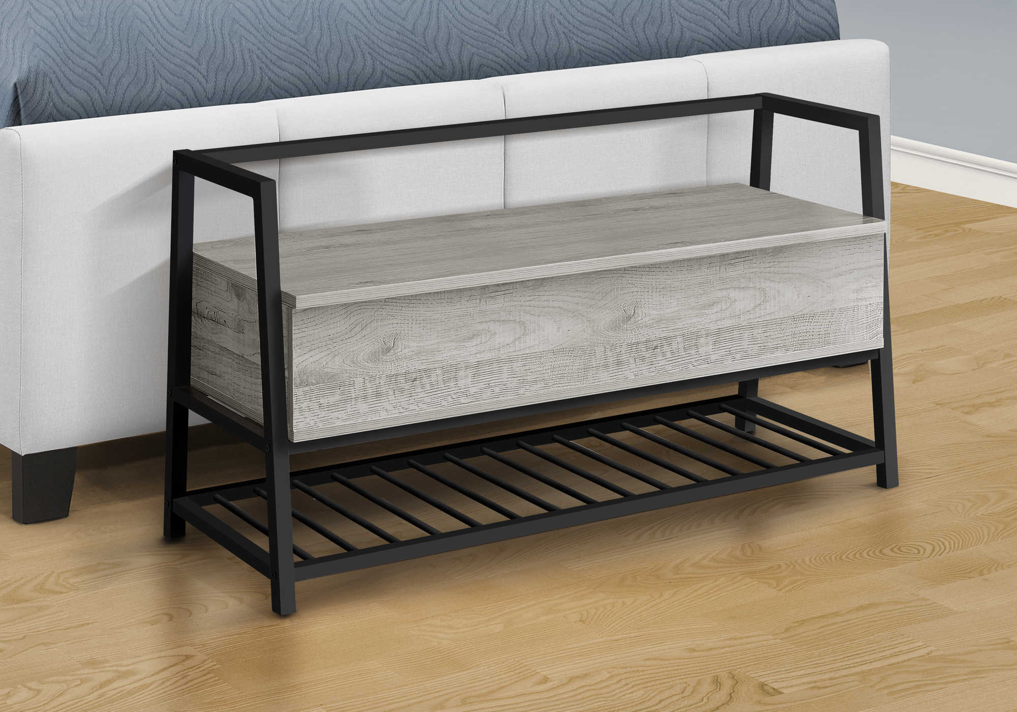 BANC - 42"L / RANGEMENT GRIS / METAL NOIR – I 4500.