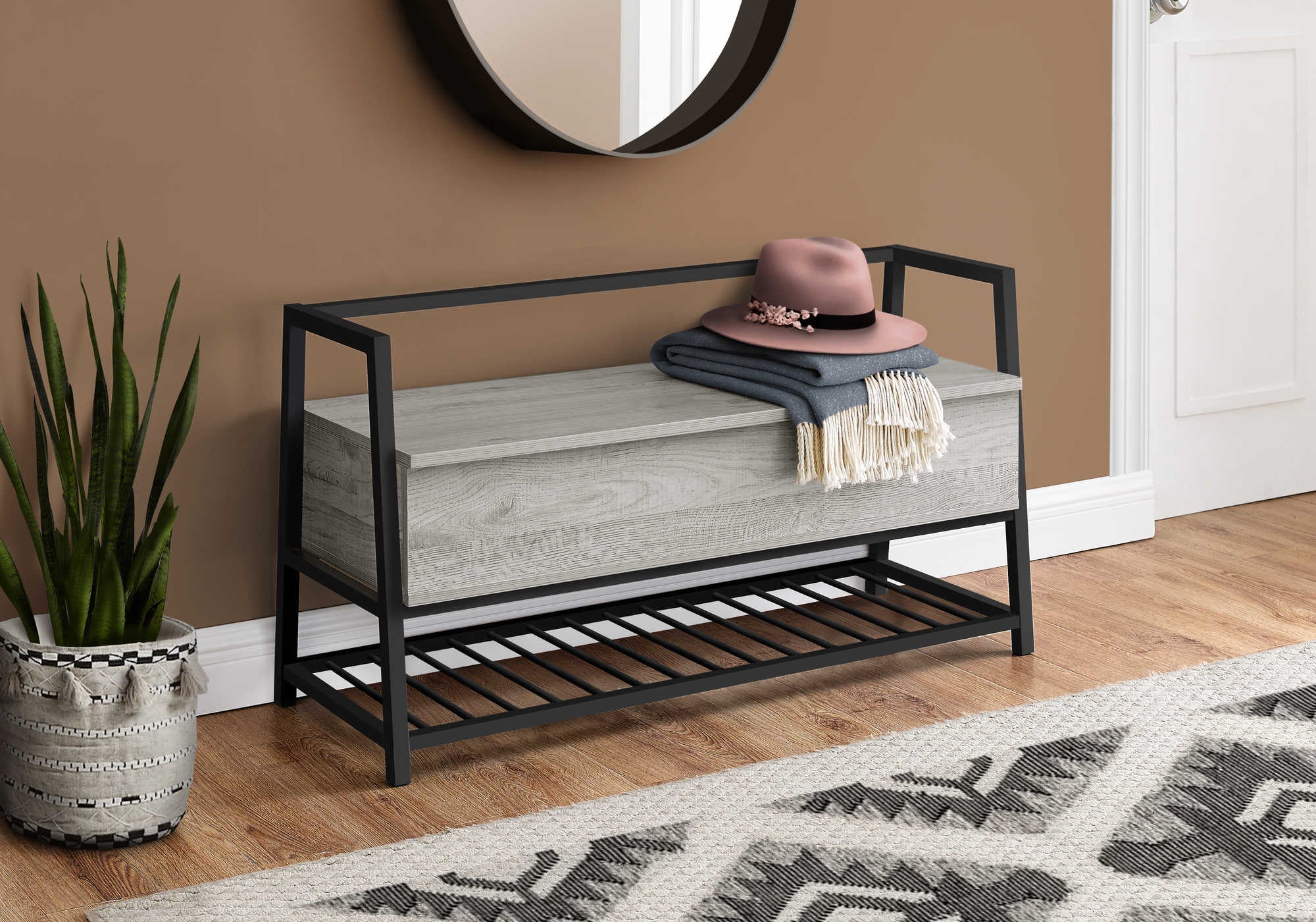 BANC - 42"L / RANGEMENT GRIS / METAL NOIR – I 4500.