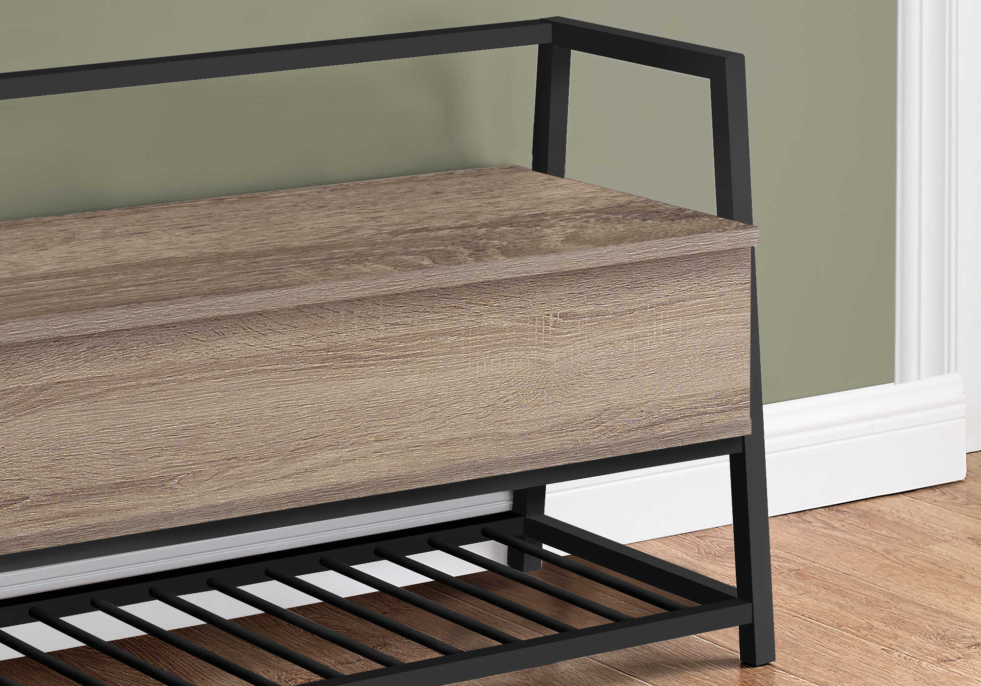 BANC - 42"L / RANGEMENT TAUPE FONCE / METAL NOIR – I 4501.