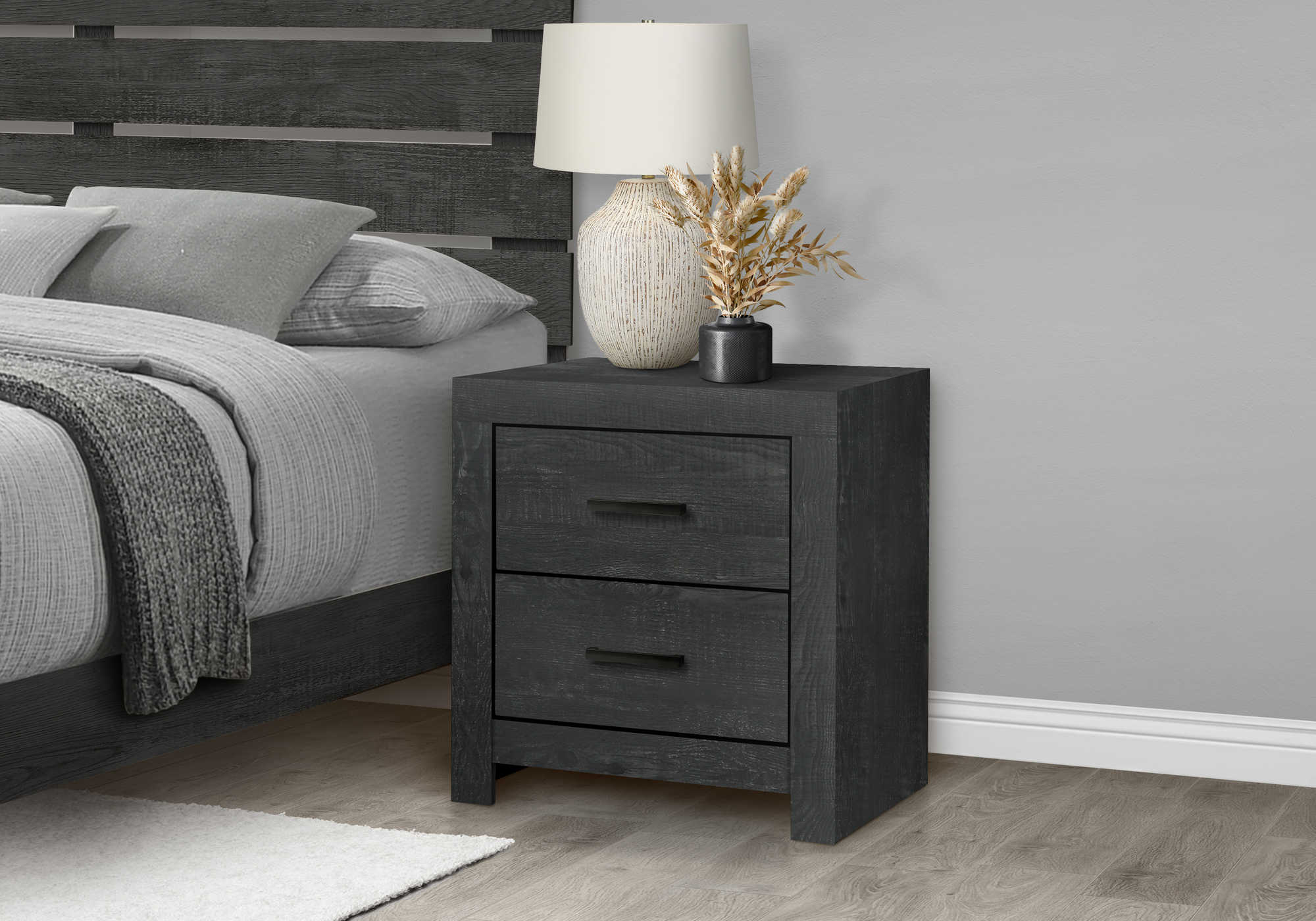 CHAMBRE A COUCHER - TABLE DE CHEVET 2 TIROIRS /GRIS GRAPHITE – I 5208