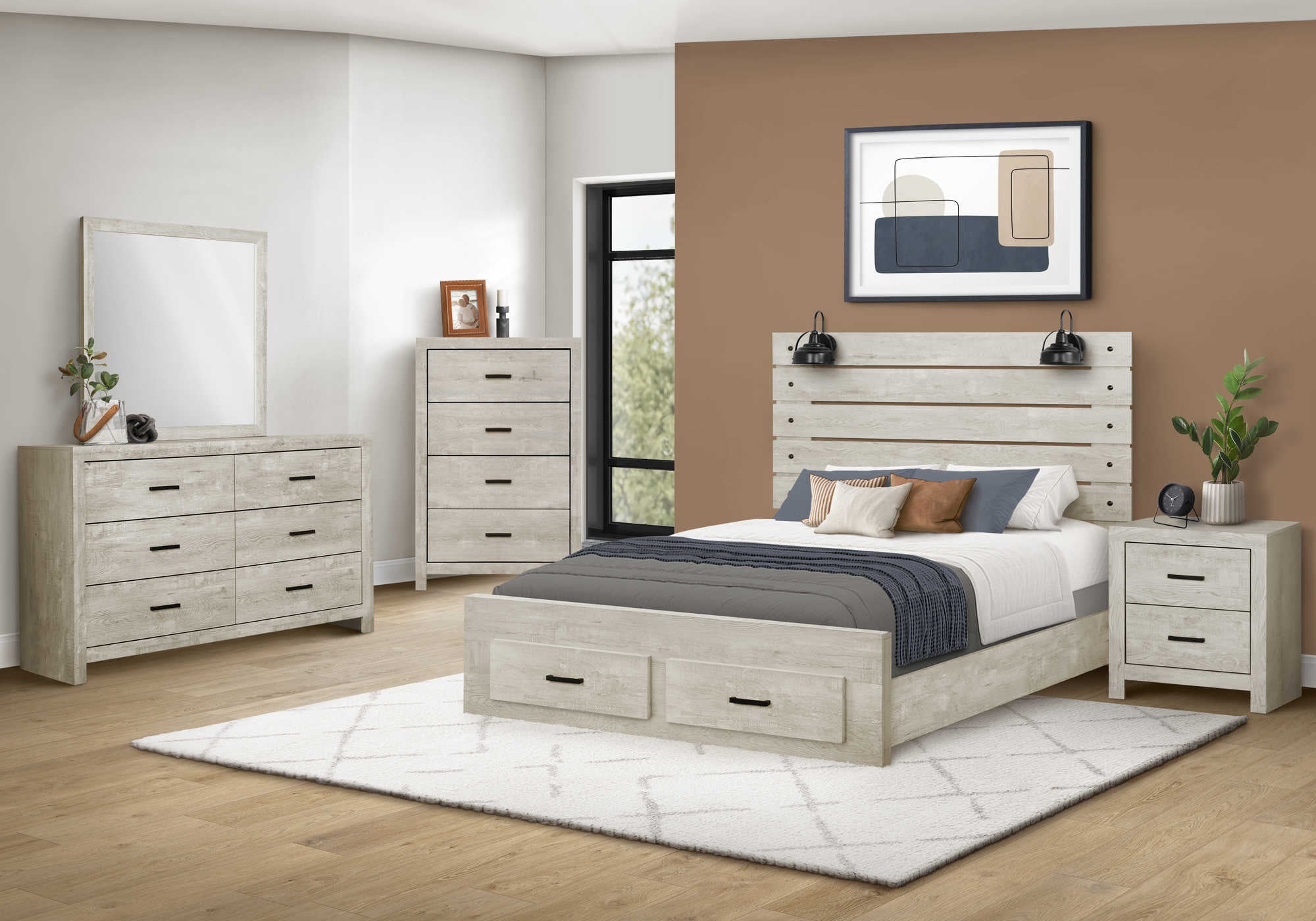 CHAMBRE A COUCHER - LIT QUEEN / CHENE BLANCHI / USB – I 5212Q