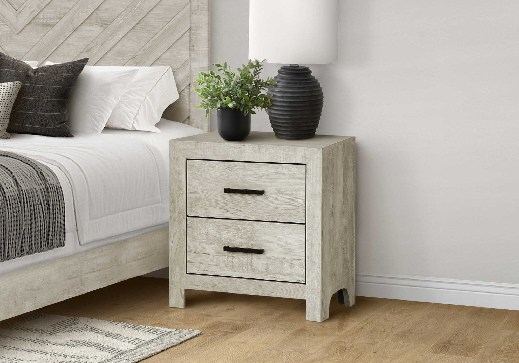 CHAMBRE A COUCHER - TABLE DE CHEVET 2 TIROIRS /CHENE BLANCHI – I 5223