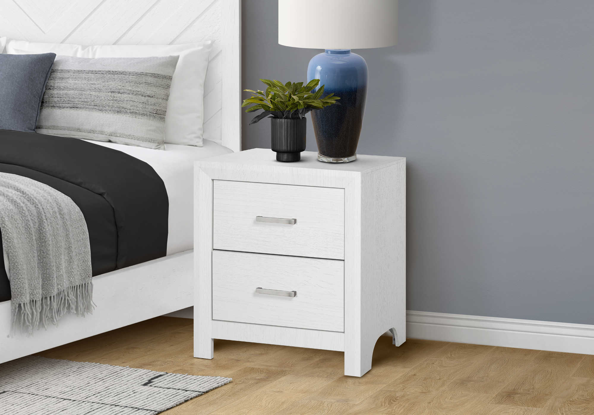 CHAMBRE A COUCHER - TABLE DE CHEVET 2 TIROIRS / CHENE BLANC – I 5228