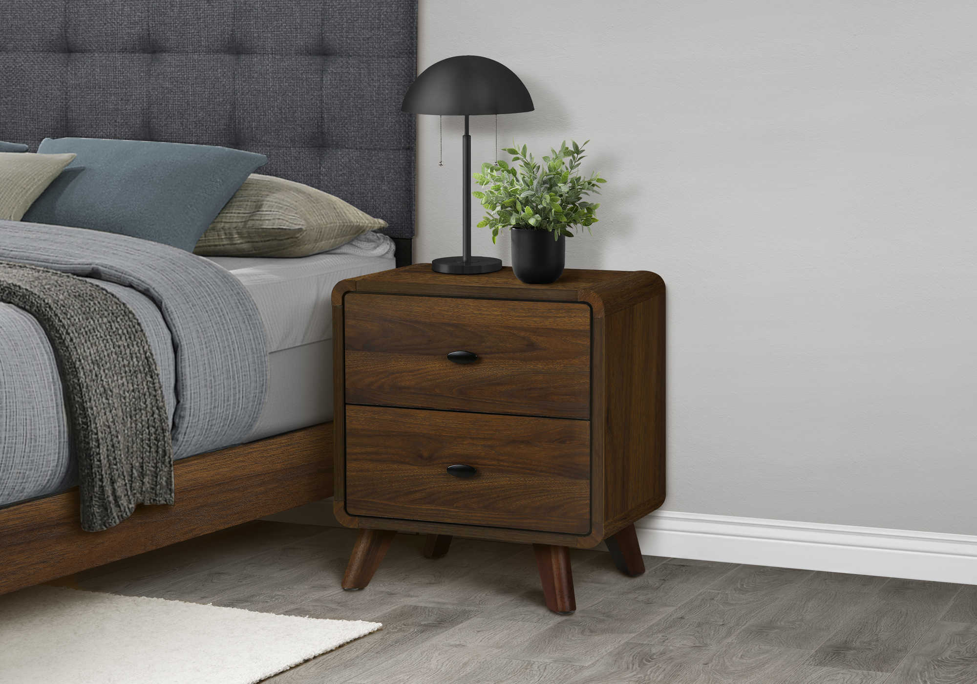 CHAMBRE A COUCHER - TABLE DE CHEVET 2 TIROIRS / NOYER – I 5233