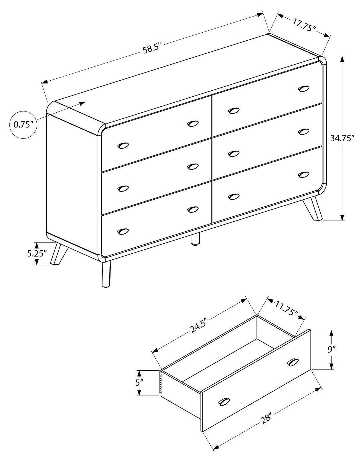 CHAMBRE A COUCHER - COMMODE 6 TIROIRS / CHENE GRIS – I 5236