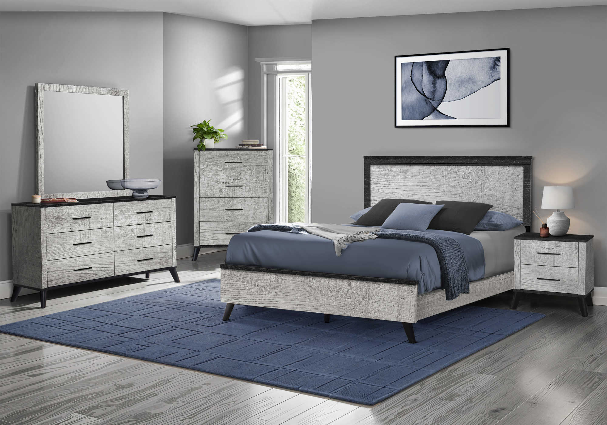 CHAMBRE A COUCHER - LIT QUEEN / BOIS GRIS / GRAPHITE – I 5250Q