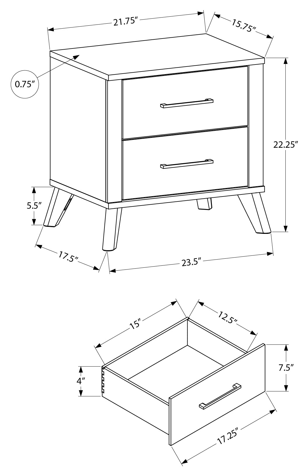 CHAMBRE A COUCHER - TABLE DE CHEVET 2 TIROIRS / GRIS – I 5253