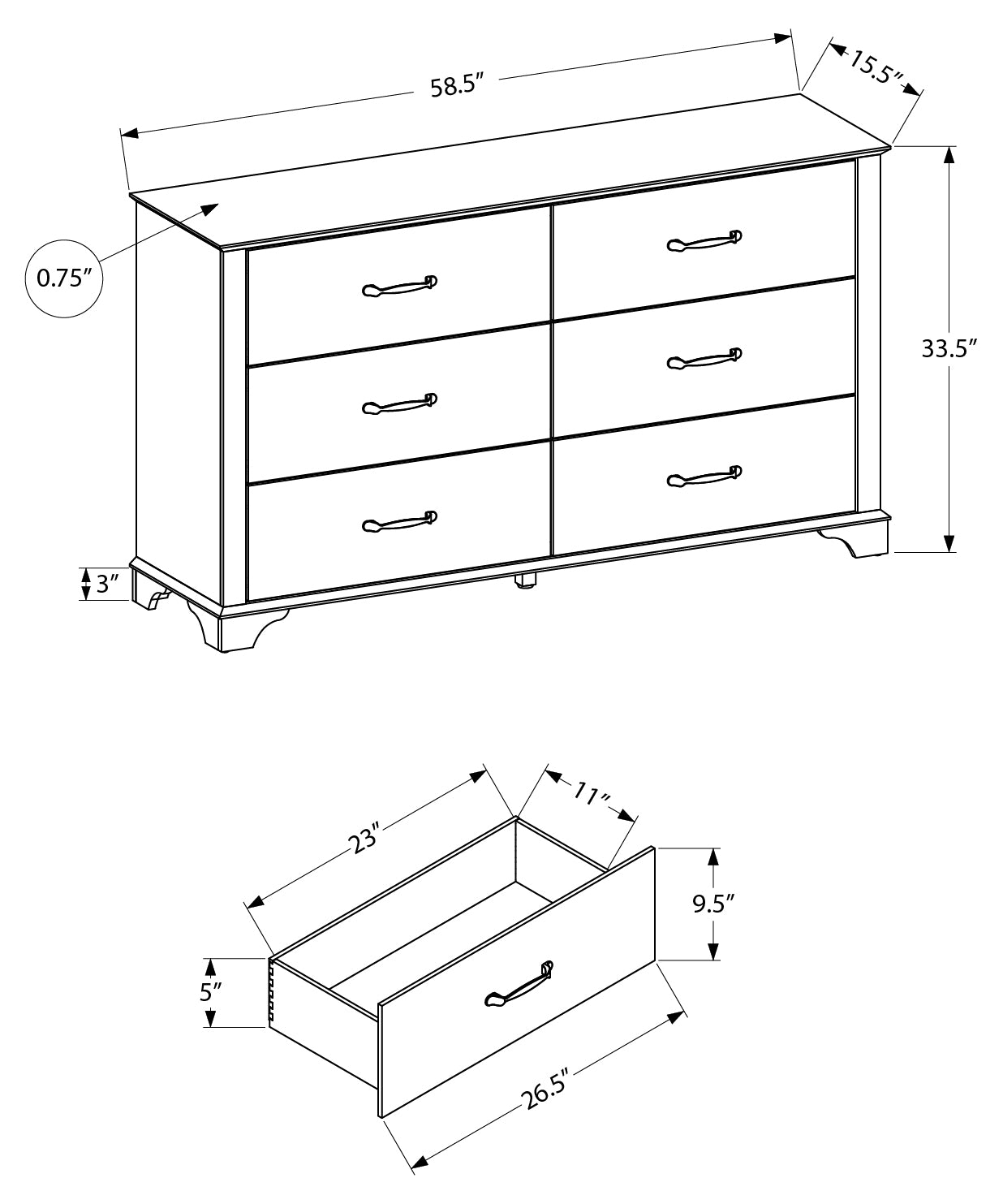 CHAMBRE A COUCHER - COMMODE 6 TIROIRS / FINI CHENE MOYEN – I 5266