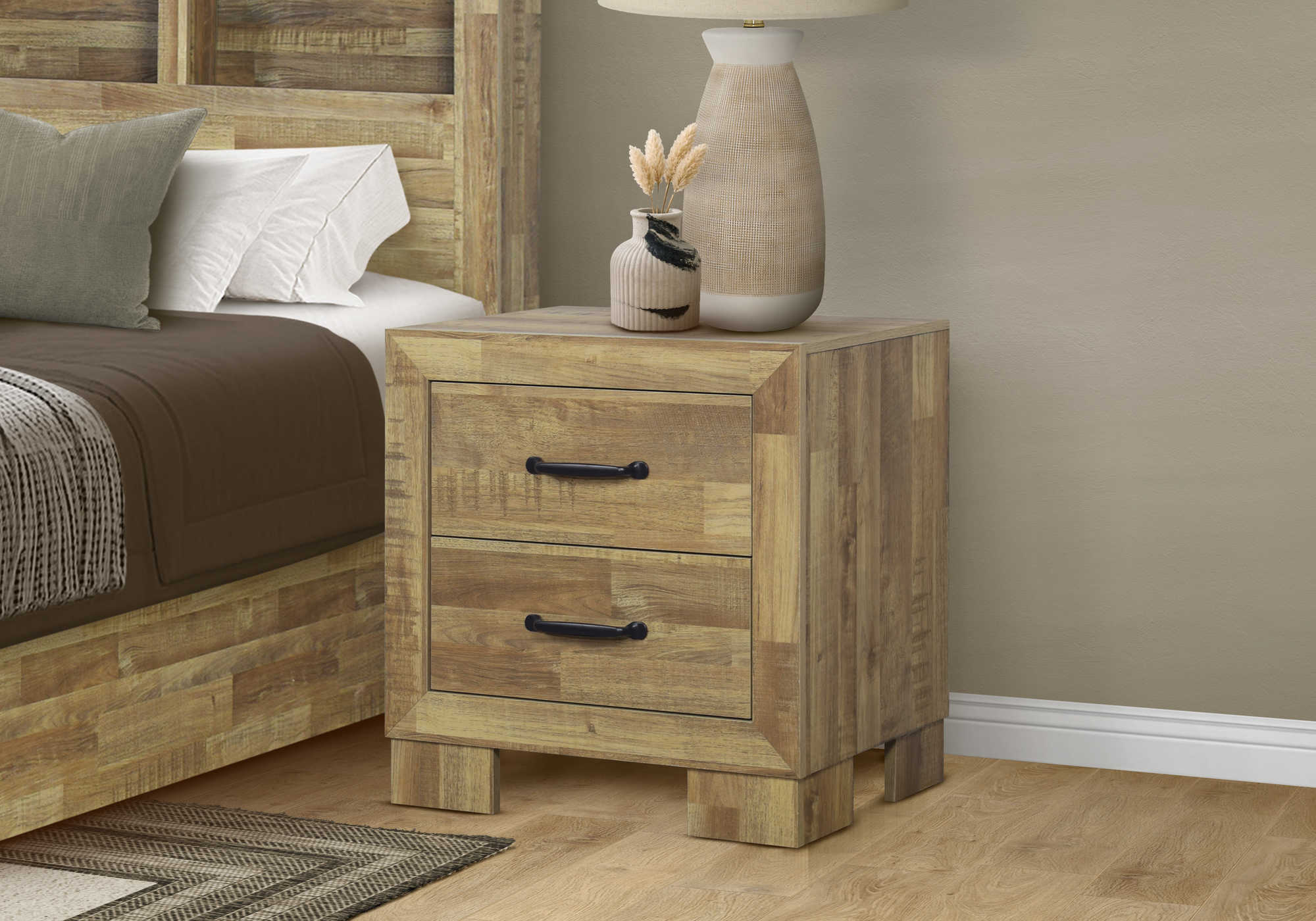 CHAMBRE A COUCHER - TABLE DE CHEVET 2 TIROIRS / CHENE MOYEN – I 5278