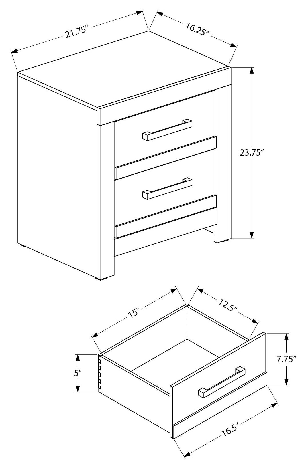CHAMBRE A COUCHER - TABLE DE CHEVET 2 TIROIRS / BOIS GRIS – I 5283