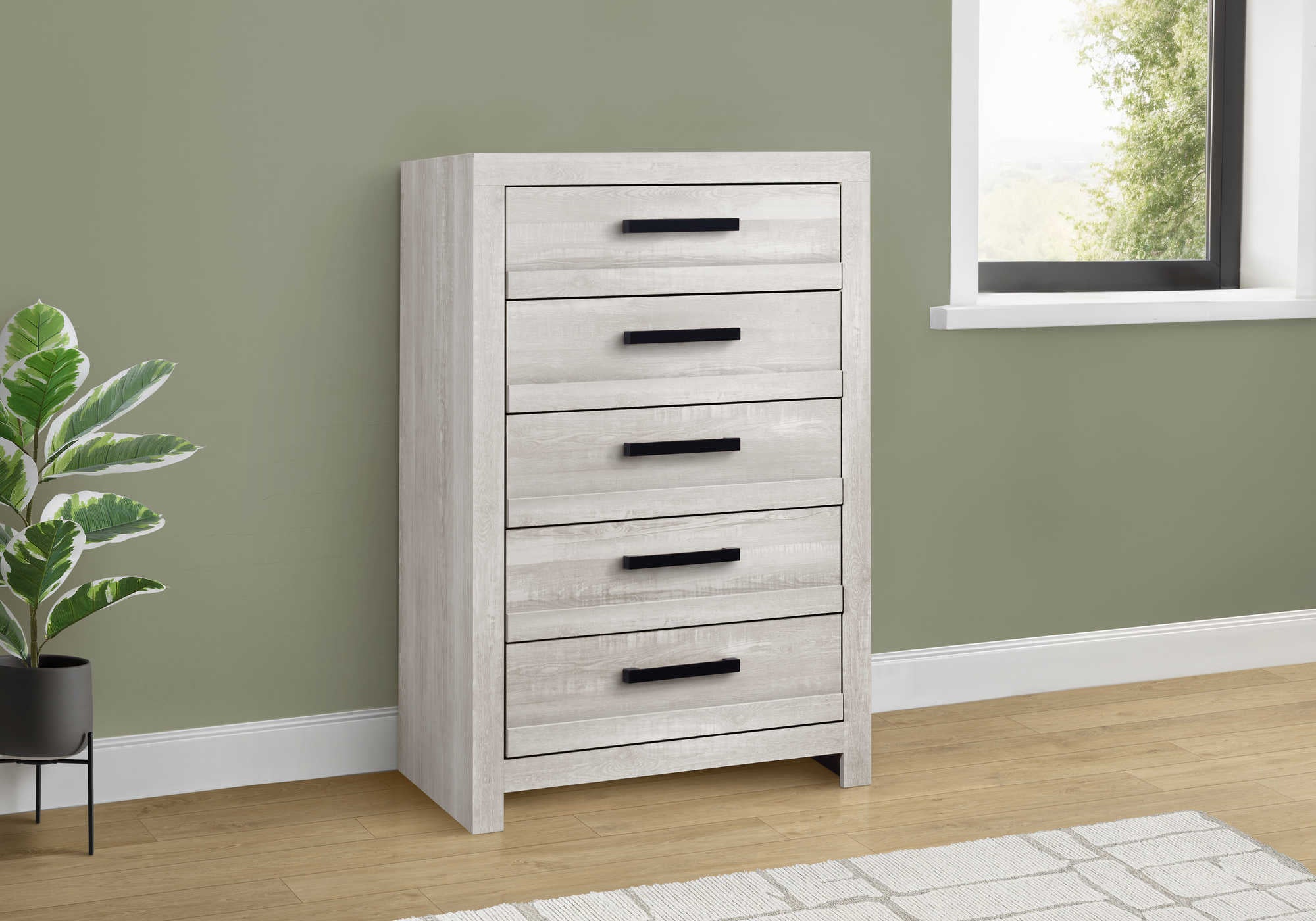 CHAMBRE A COUCHER - COMMODE 5 TIROIRS / FAUX BOIS GRIS – I 5284