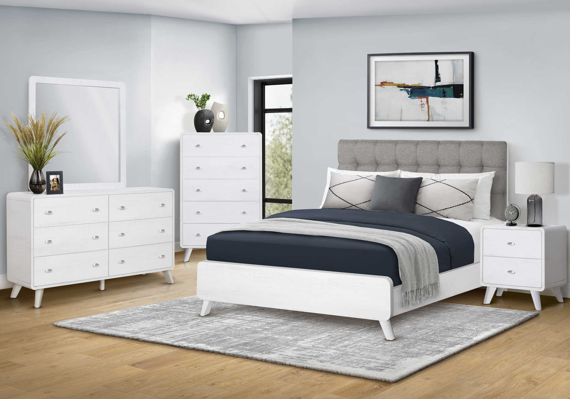 CHAMBRE A COUCHER - LIT QUEEN / TISSU GRIS CHENE BLANC – I 5290Q