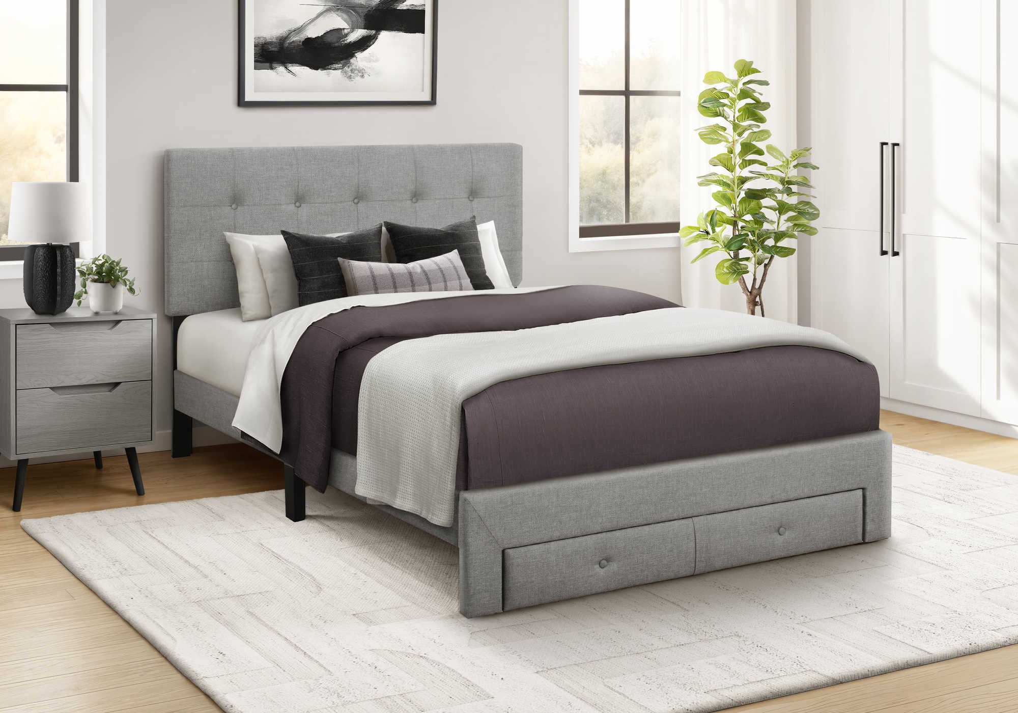 LIT - DOUBLE / LIN GRIS PLATEFORME / TIROIR RANGEMENT AVANT – I 5900F
