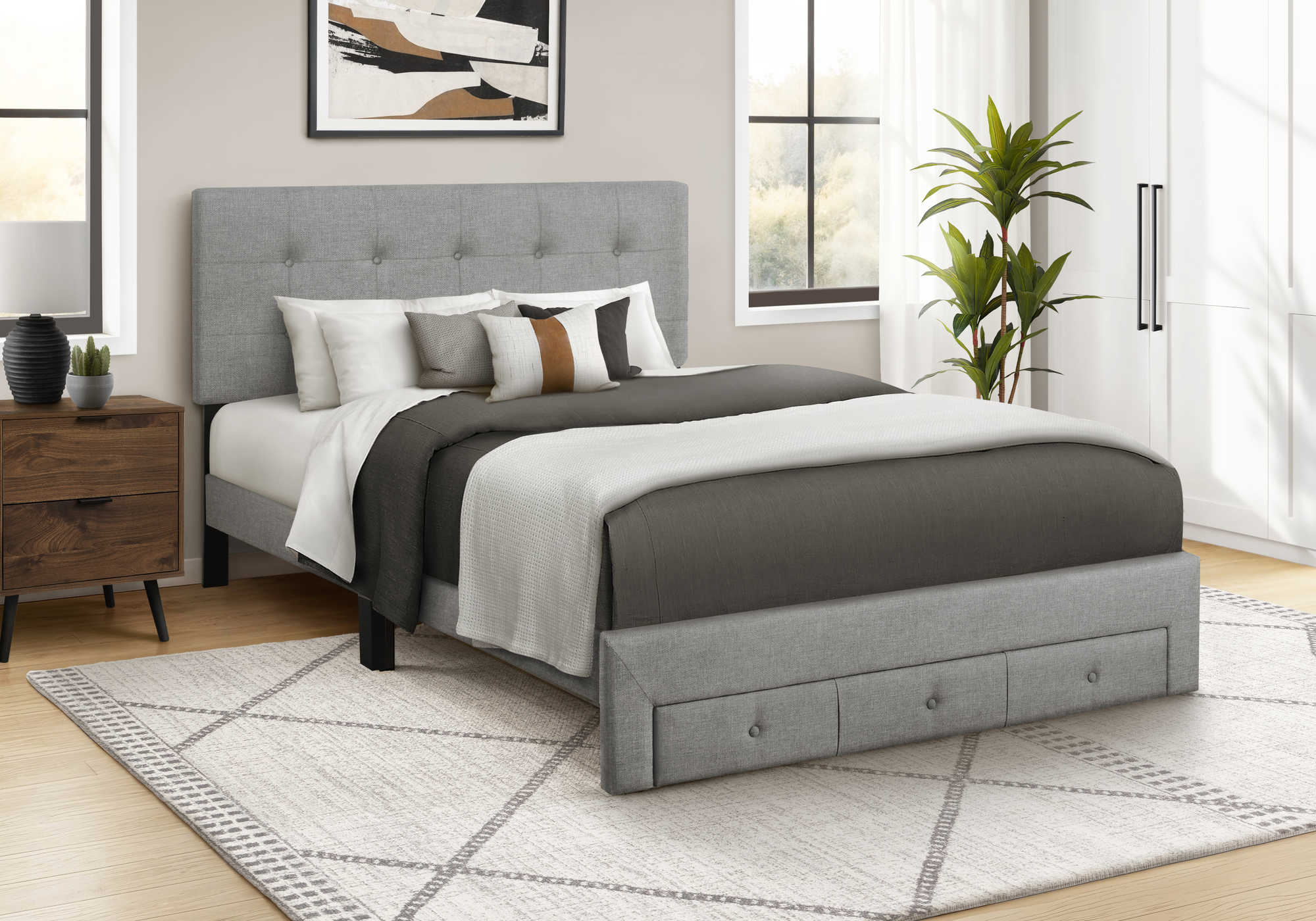 LIT - QUEEN / LIN GRIS PLATEFORME / TIROIR RANGEMENT AVANT – I 5900Q