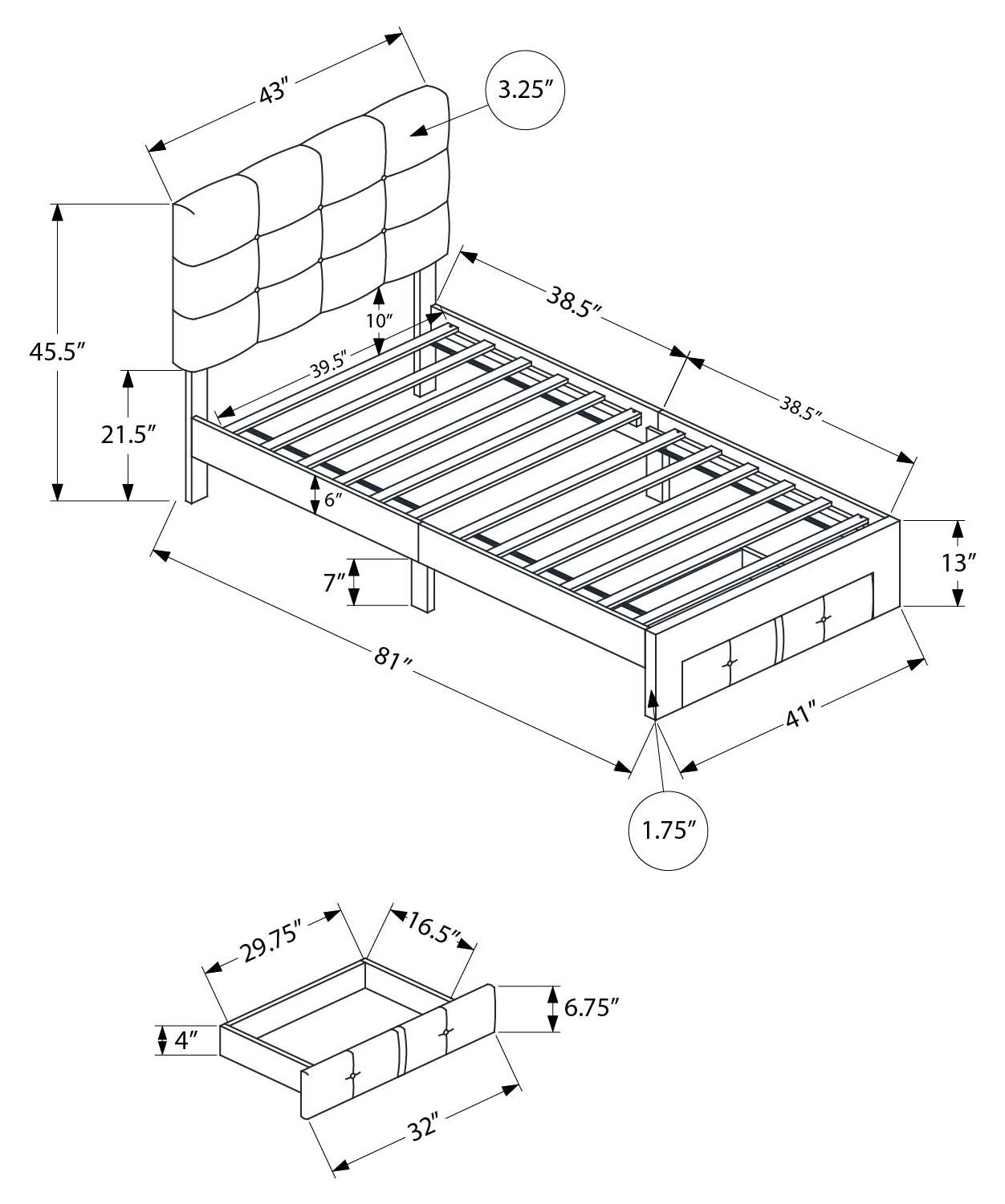 LIT - SIMPLE / LIN GRIS PLATEFORME / TIROIR RANGEMENT AVANT – I 5900T