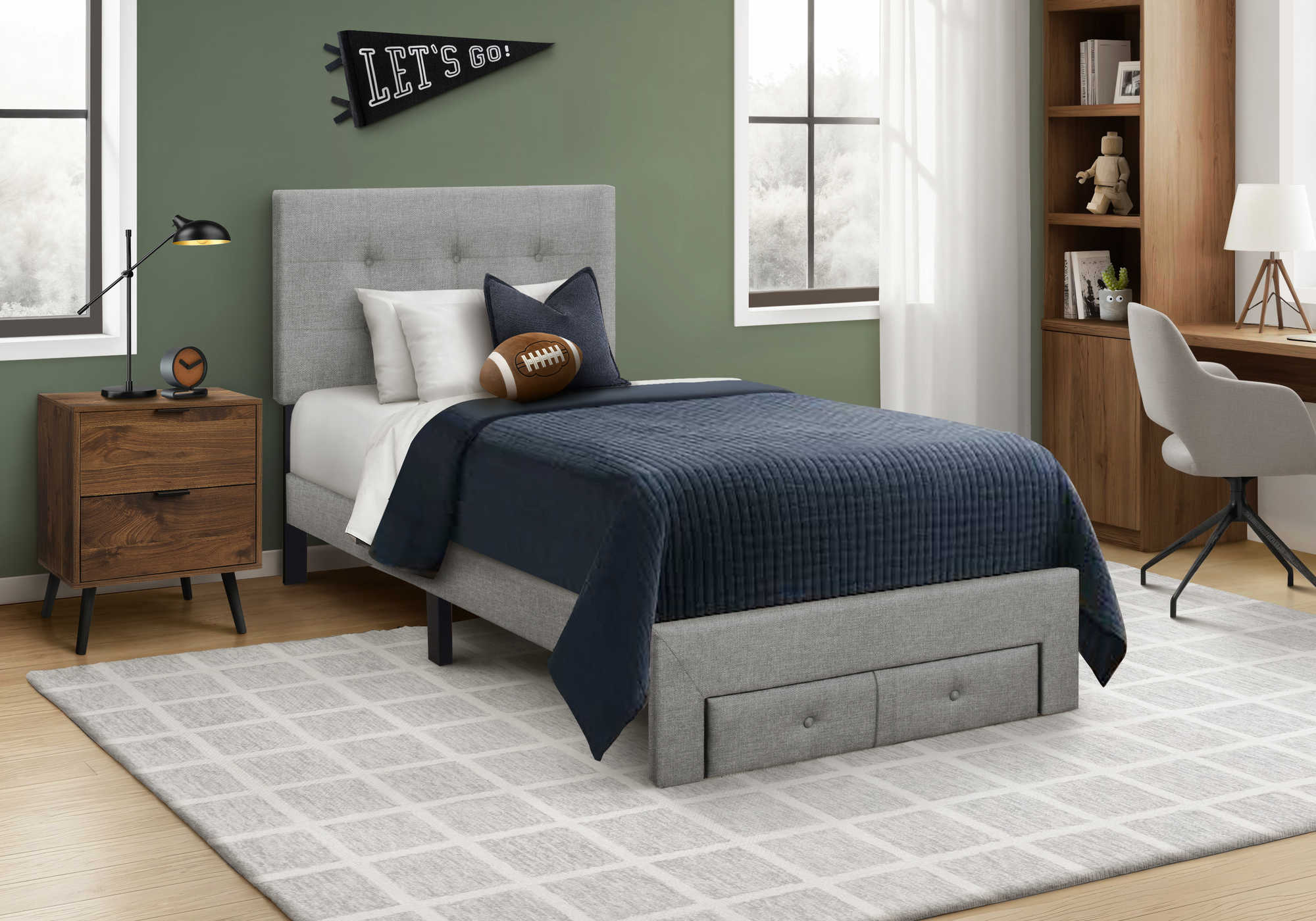 LIT - SIMPLE / LIN GRIS PLATEFORME / TIROIR RANGEMENT AVANT – I 5900T