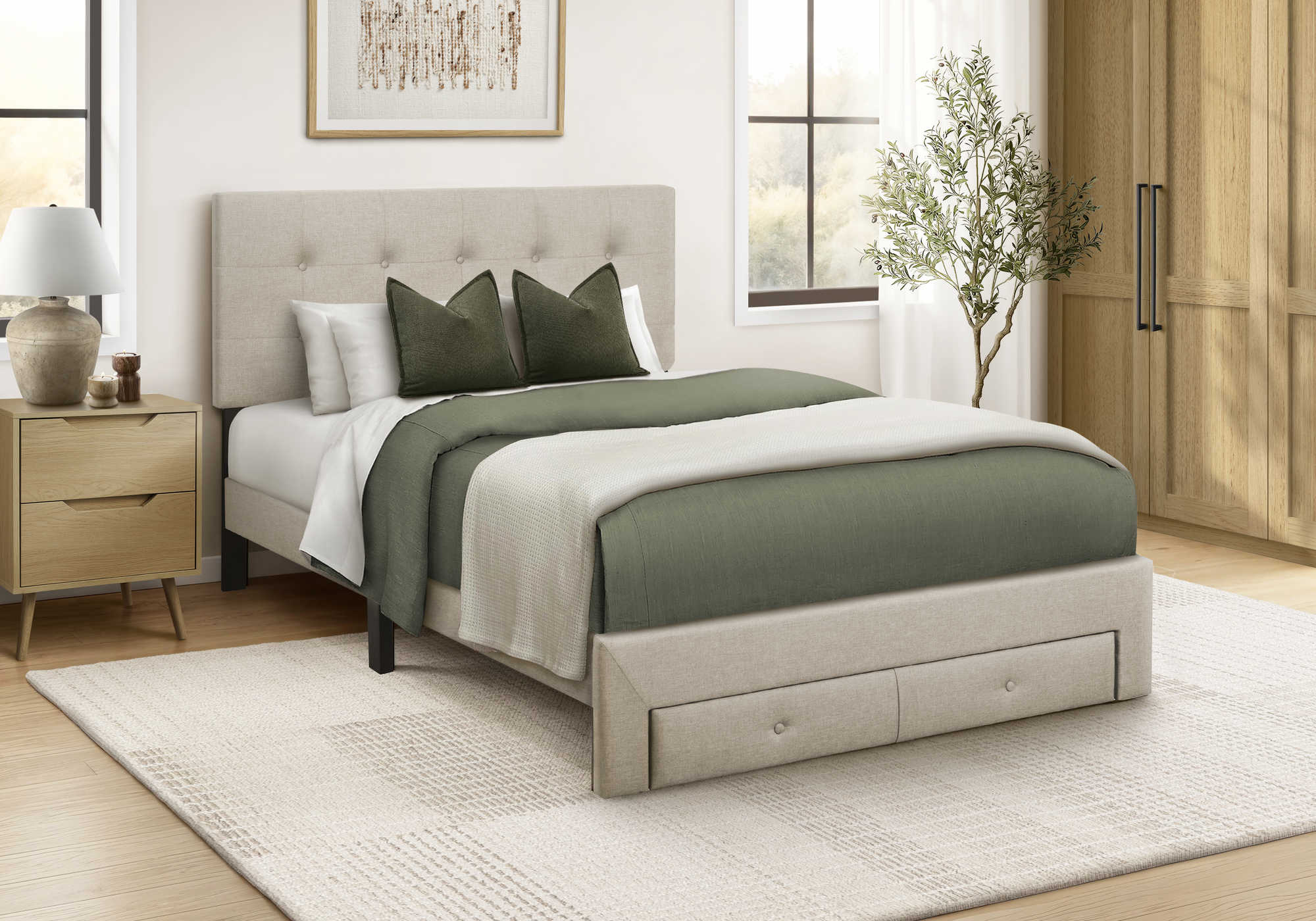 LIT - DOUBLE / LIN BEIGE PLATEFORME / TIROIR RANGEMENT AVANT – I 5901F