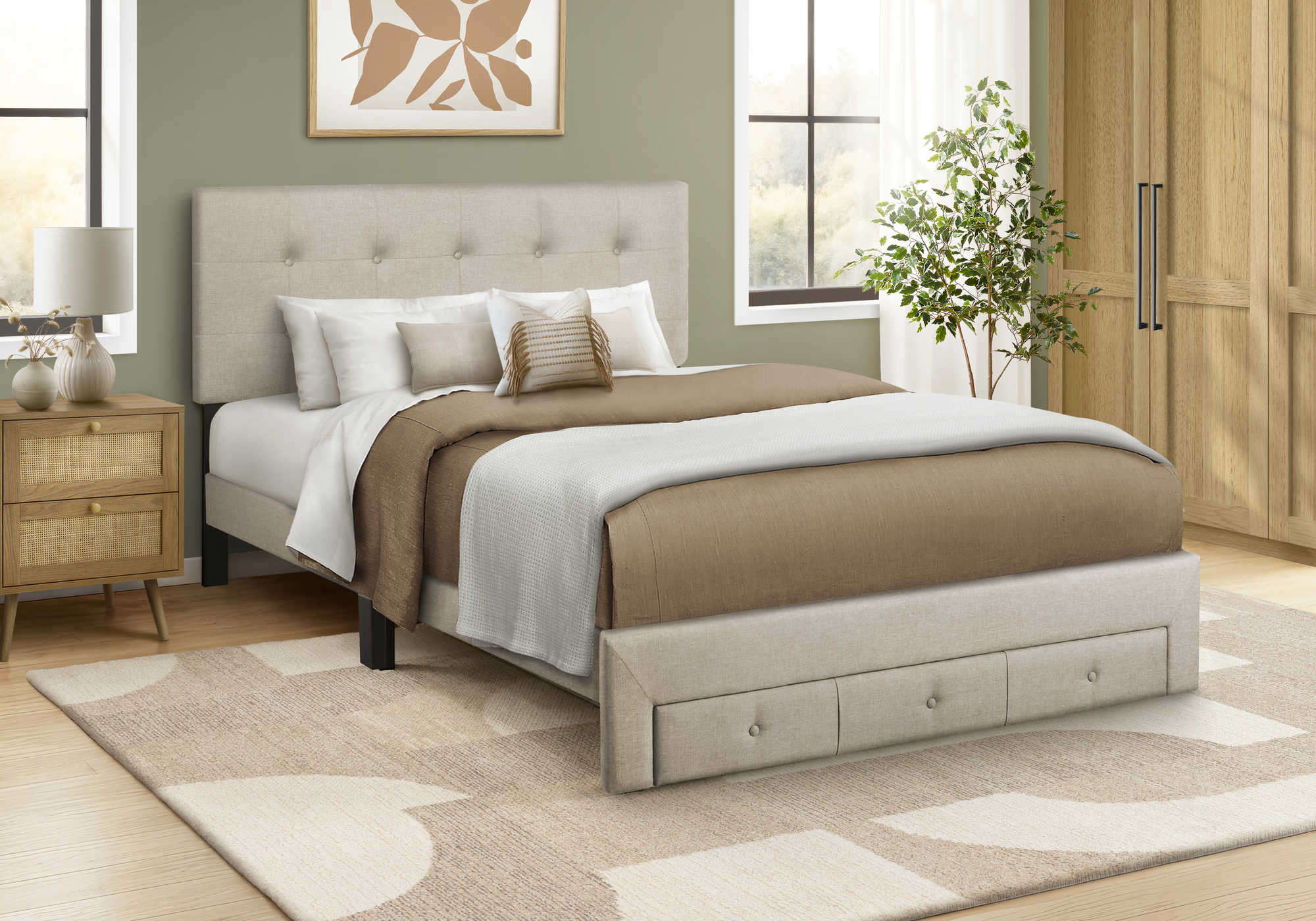 LIT - QUEEN / LIN BEIGE PLATEFORME / TIROIR RANGEMENT AVANT – I 5901Q