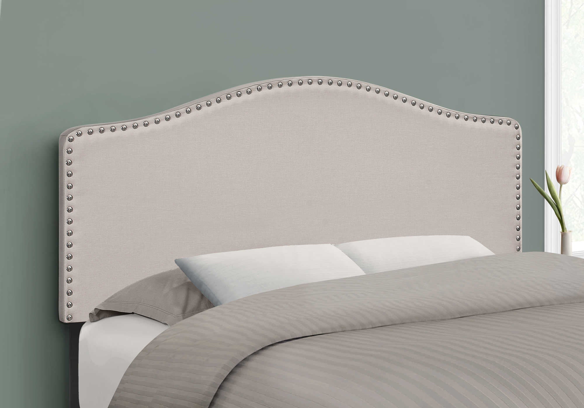 Image of bed - full size / beige linen headboard only i 6014f.