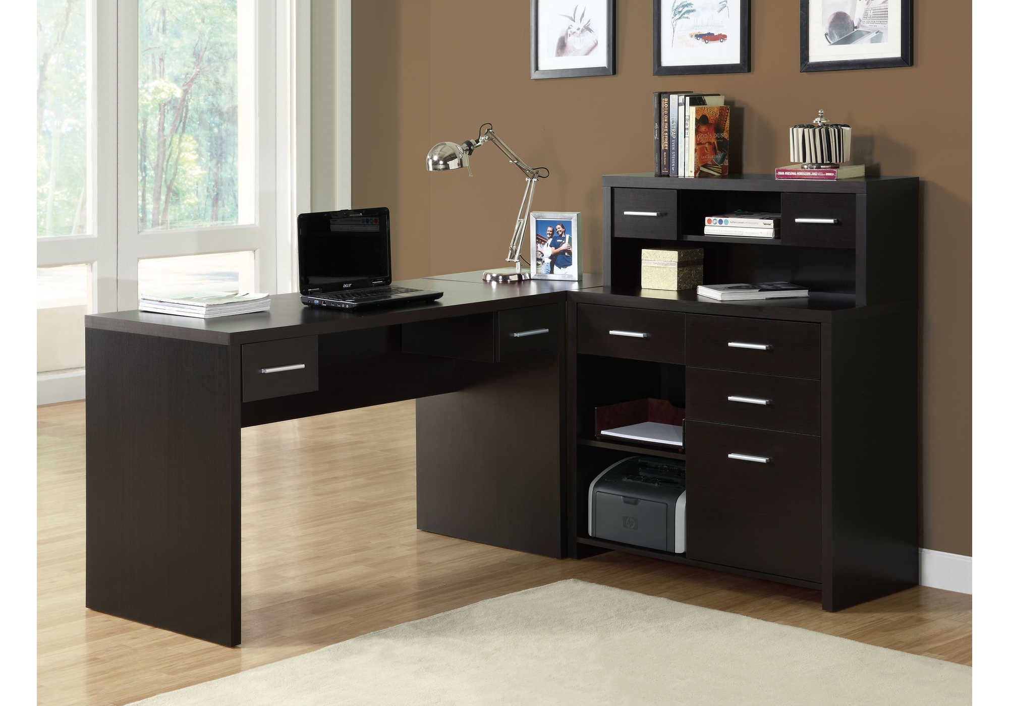 Image of computer desk - espresso left or right facing corner i 7018.