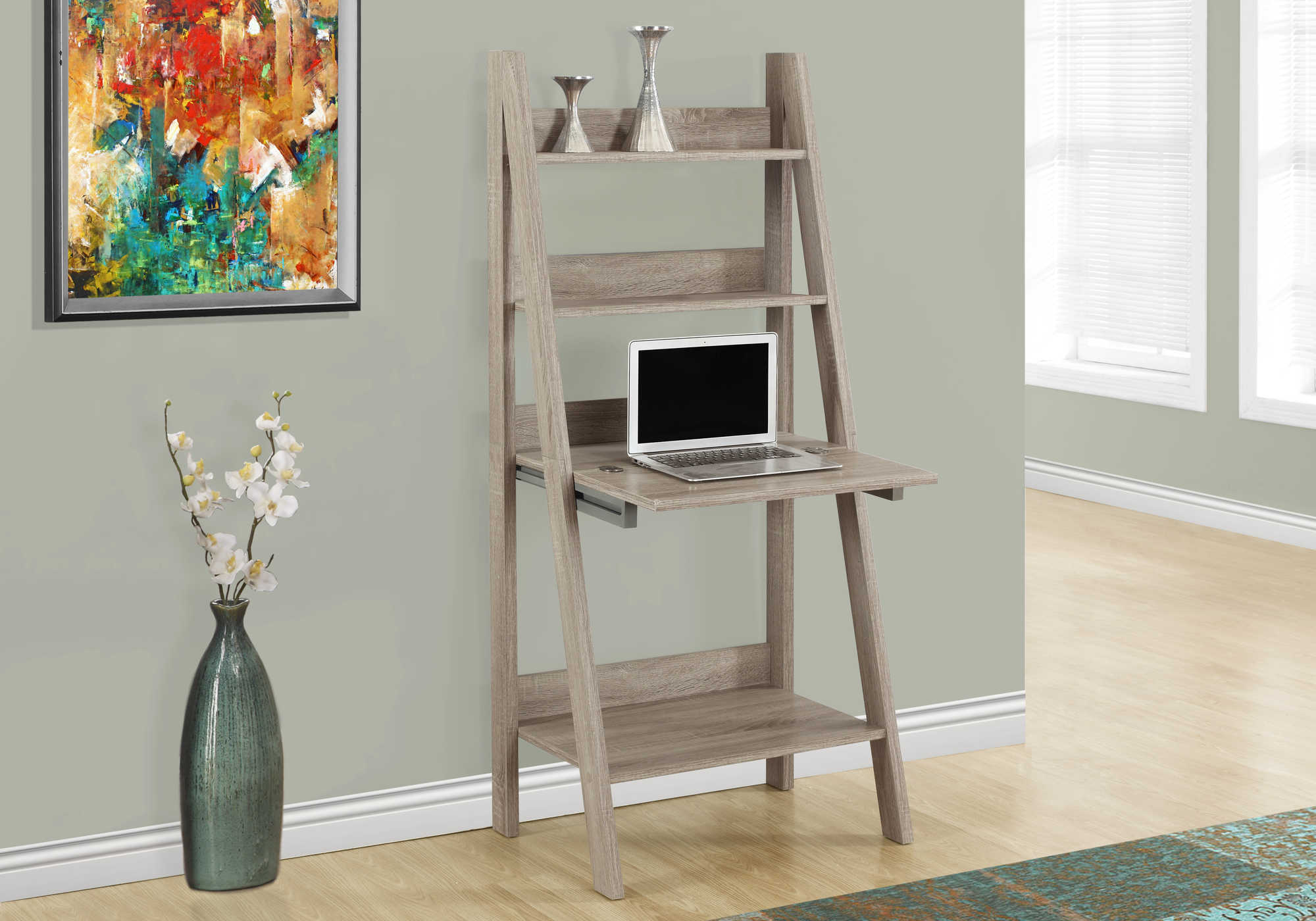 Image of computer desk - 61"h / dark taupe ladder style i 7042.