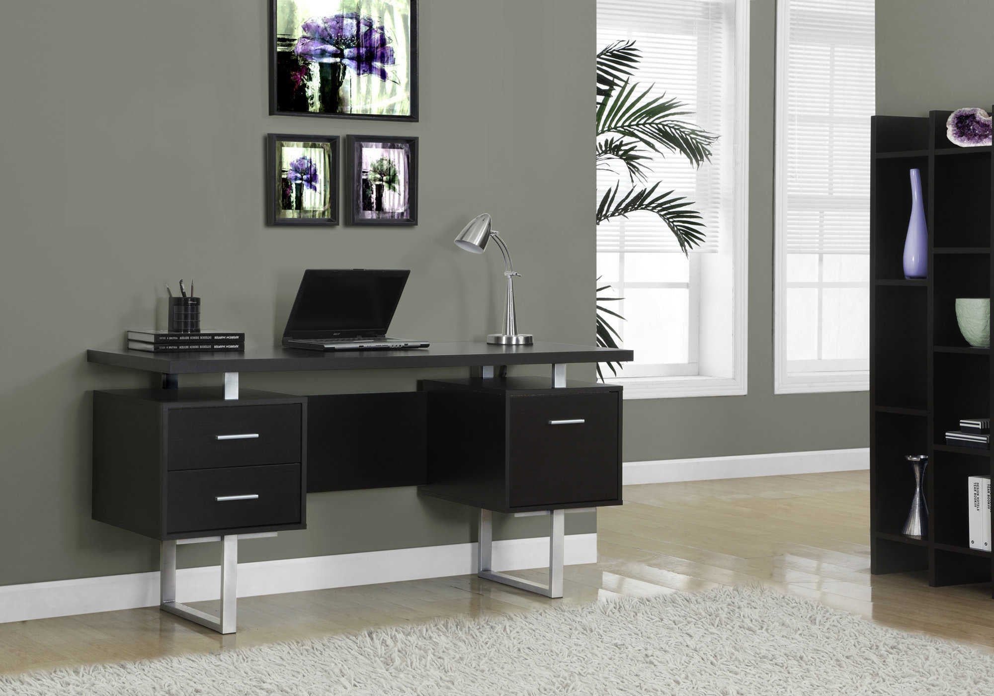 Image of computer desk - 60"l / espresso / silver metal i 7080.